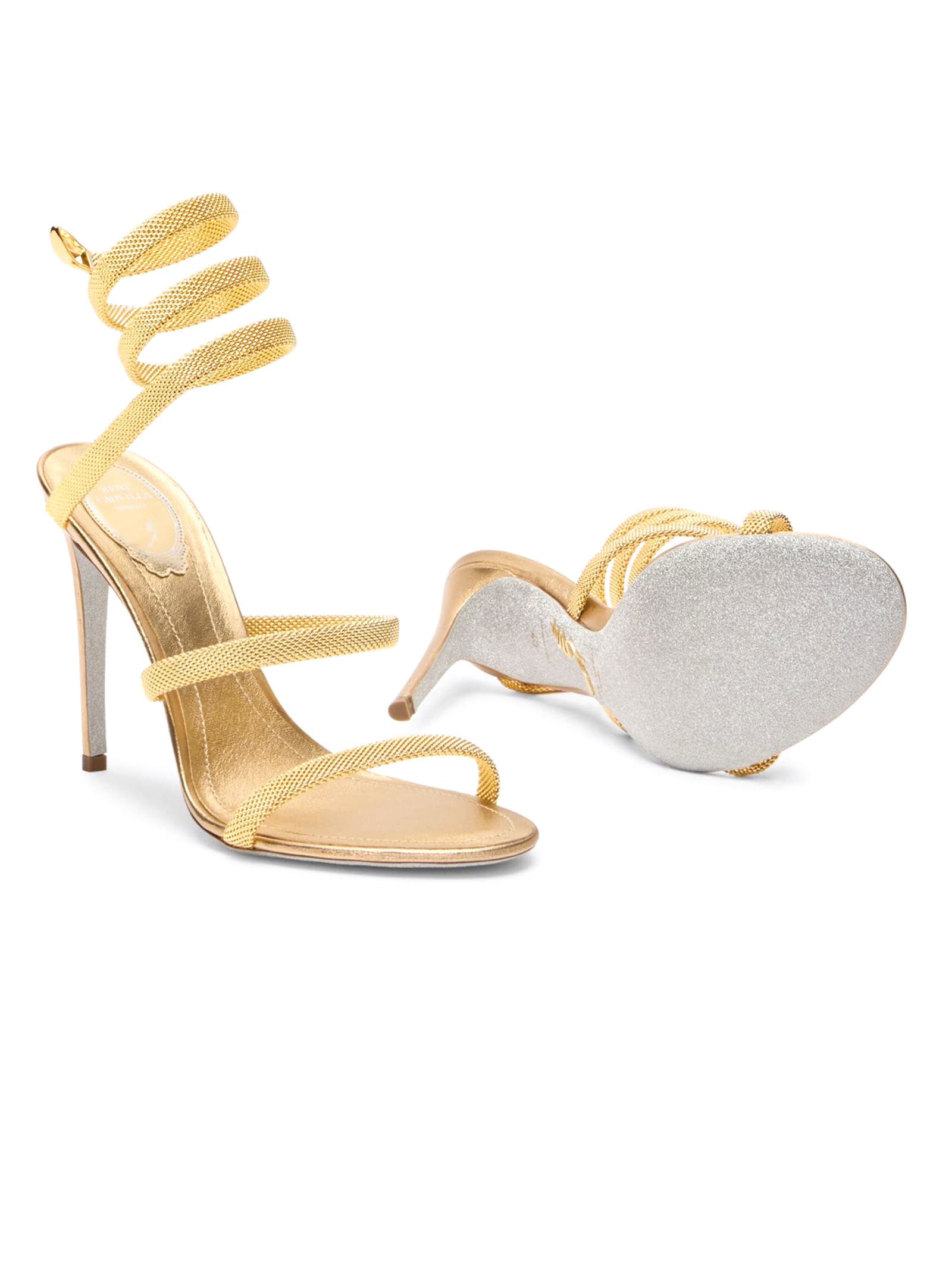 René Caovilla Trigold Cleo Gold Sandal 105 In Golden