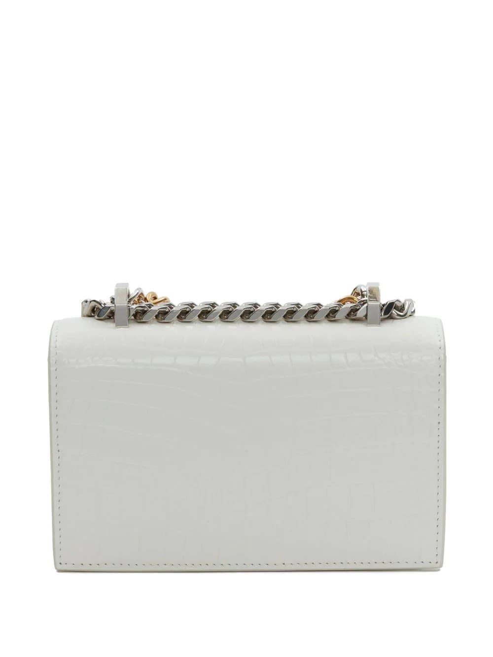 Shop Alexander Mcqueen Ivory Jewelled Satchel Mini Bag With Chain In White