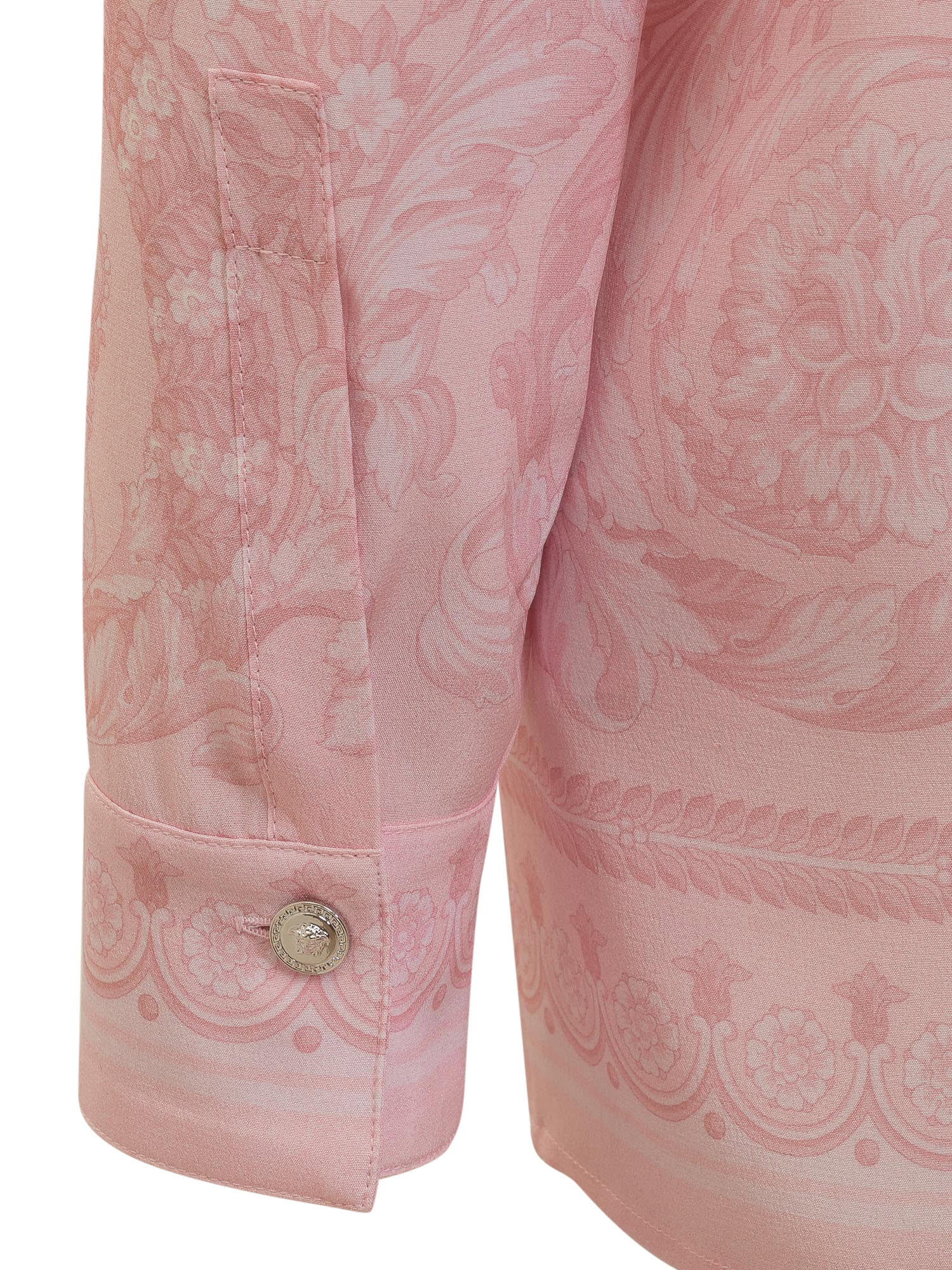 Shop Versace Barocco Silk Shirt In Pale Pink