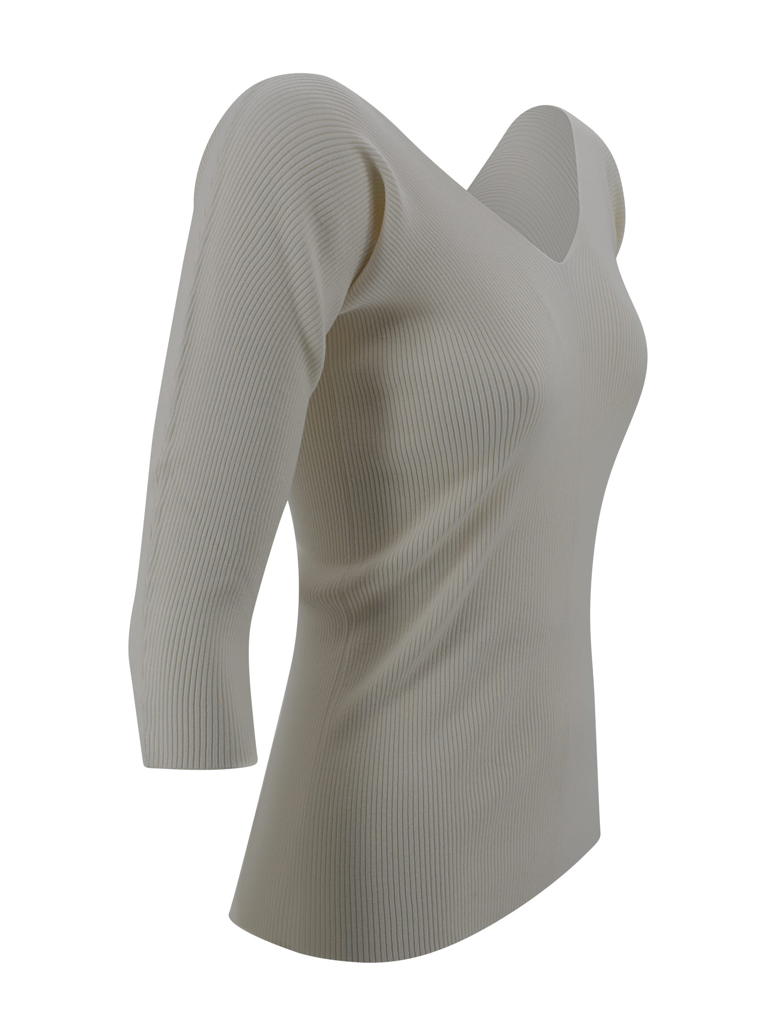 Shop Weekend Max Mara V-shaped Viscose Ribbed Sweater In White