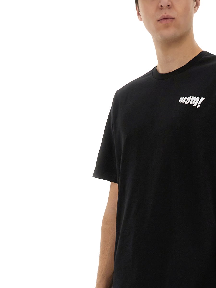 Msgm Slogan-print Cotton T-shirt In Black