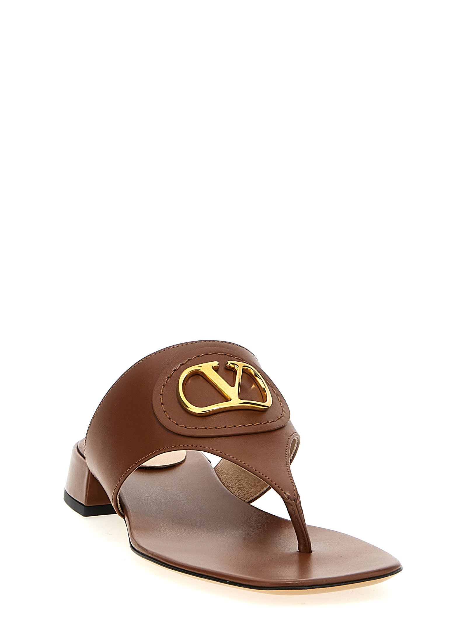 Valentino Vlogo Plaque Square Open Toe Slides In Brown