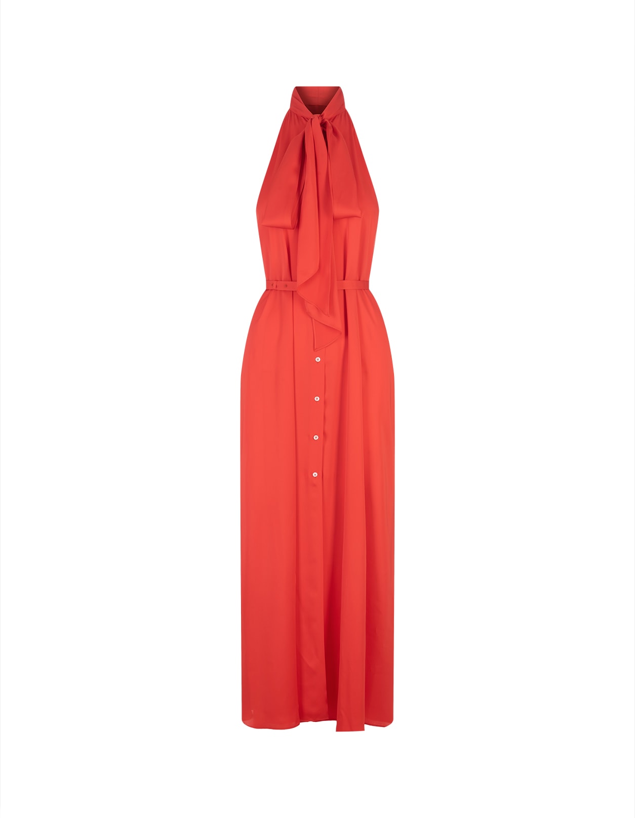 Aspesi Waist Belted Halter Neck Maxi Dress In Arancione