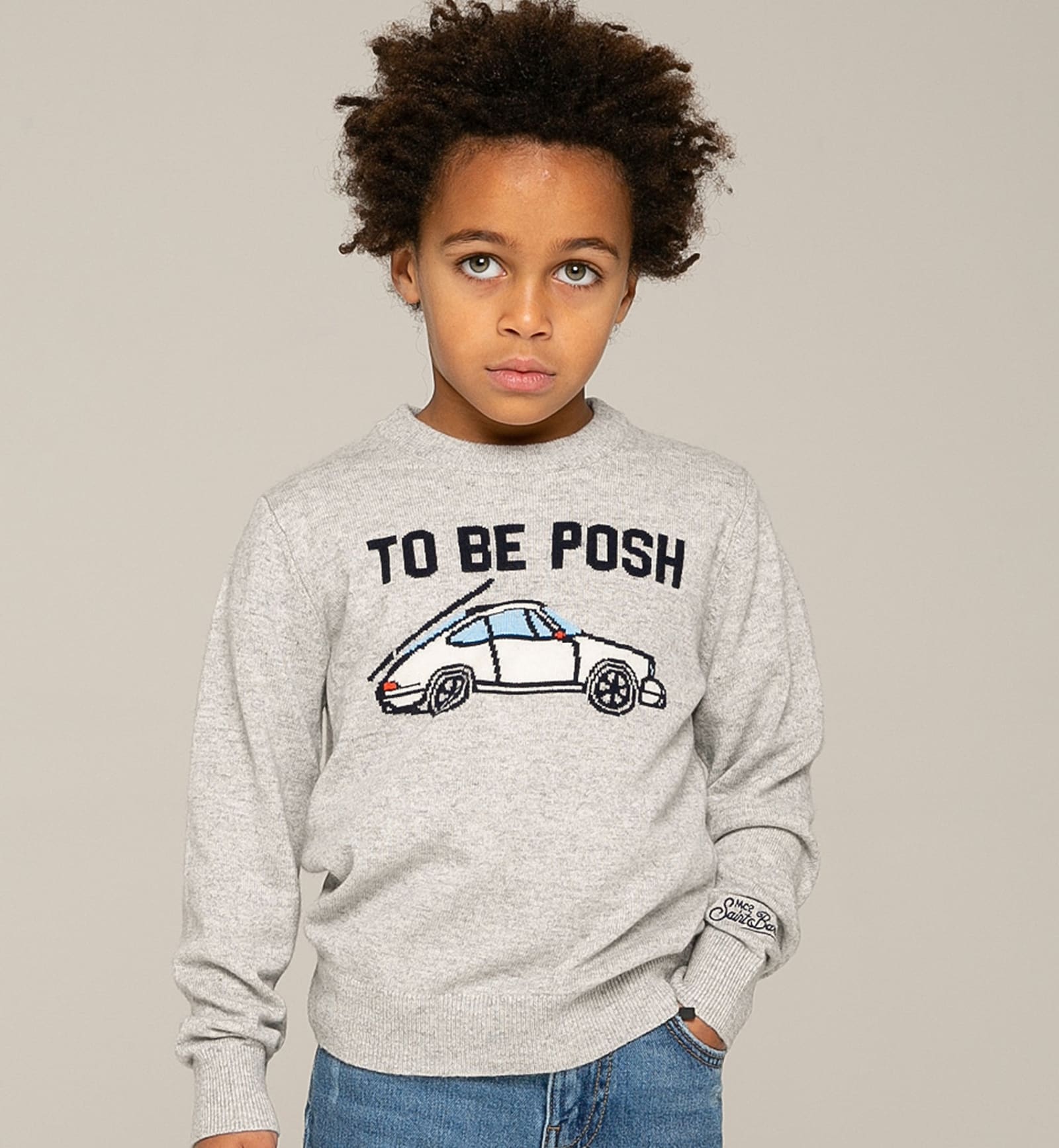 Mc2 Saint Barth Kids' Grey Boy Sweater To Be Posh Print
