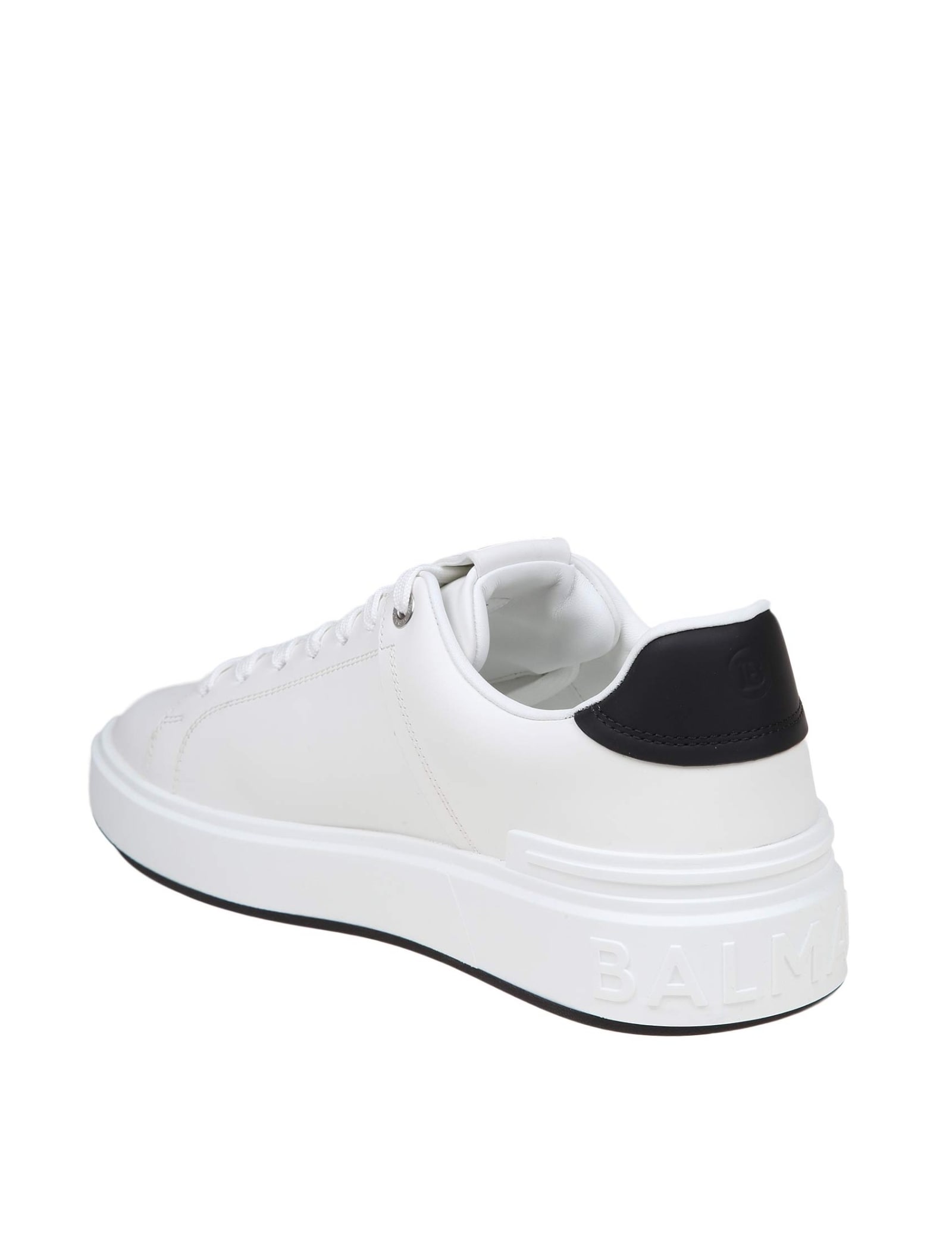 Shop Balmain B-court Sneakers In Black And White Leather In White/black