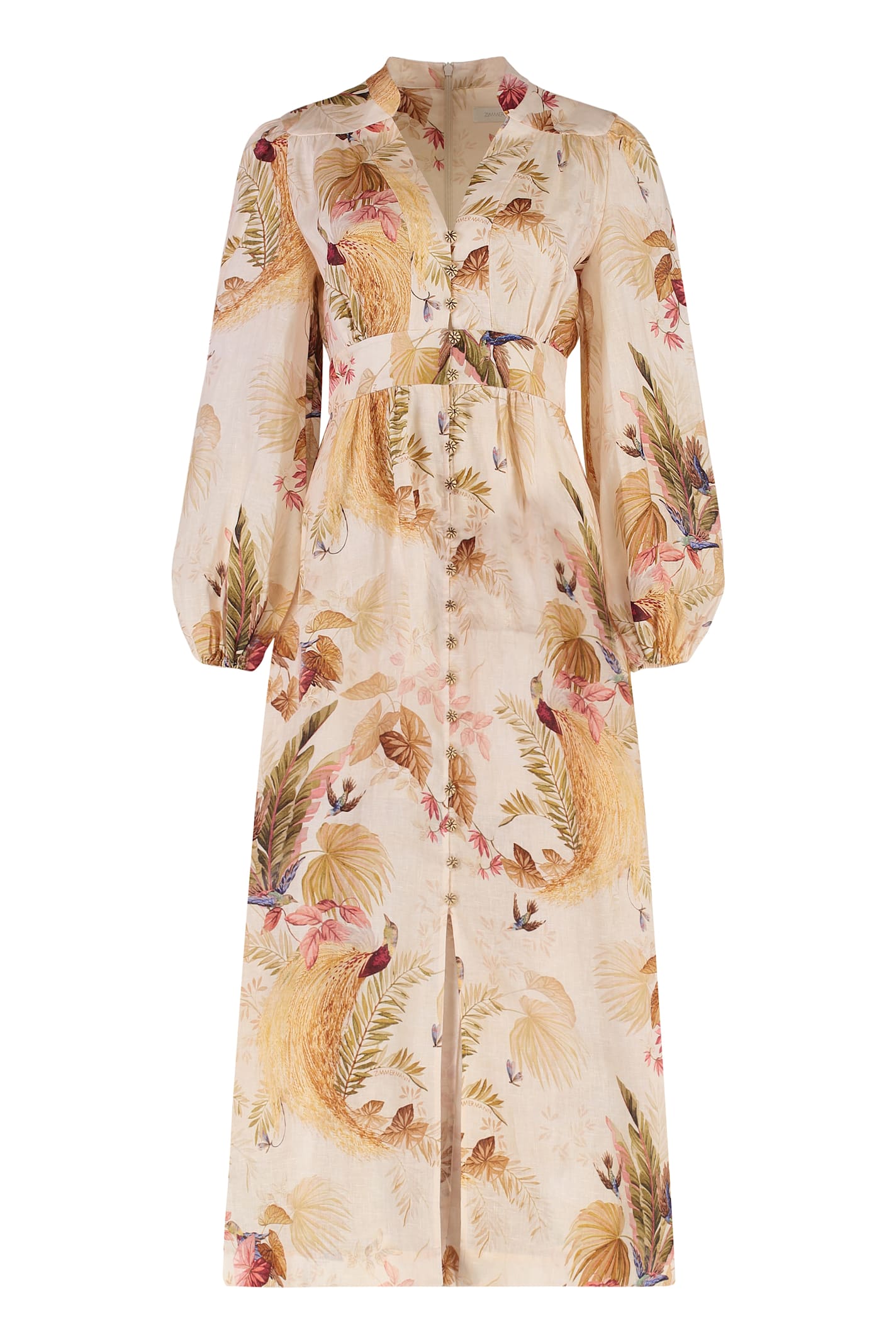 Zimmermann Ascension Plunge Printed Linen Dress In Multi