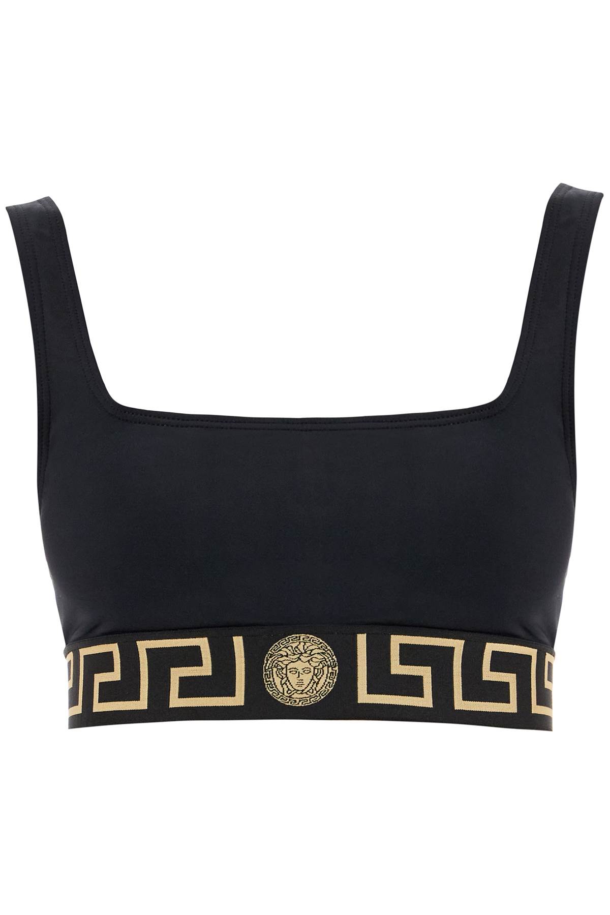 Shop Versace Top Bikini With Greek Border Trim In Black (black)