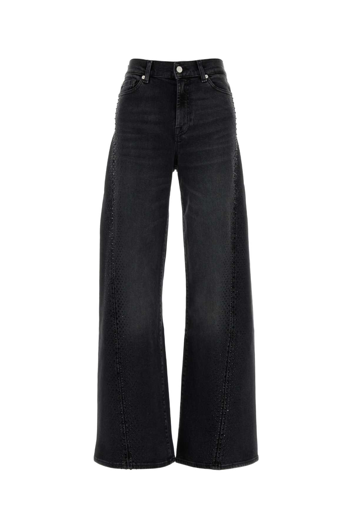 7 For All Mankind Black Stretch Denim Lotta Wide-leg Jeans In Black