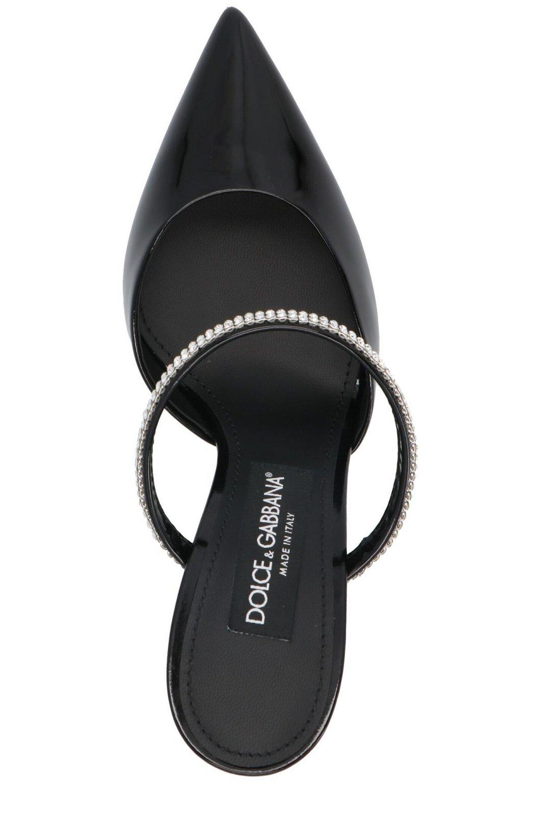 Shop Dolce & Gabbana Embellished Pointed Toe Mules In Nero