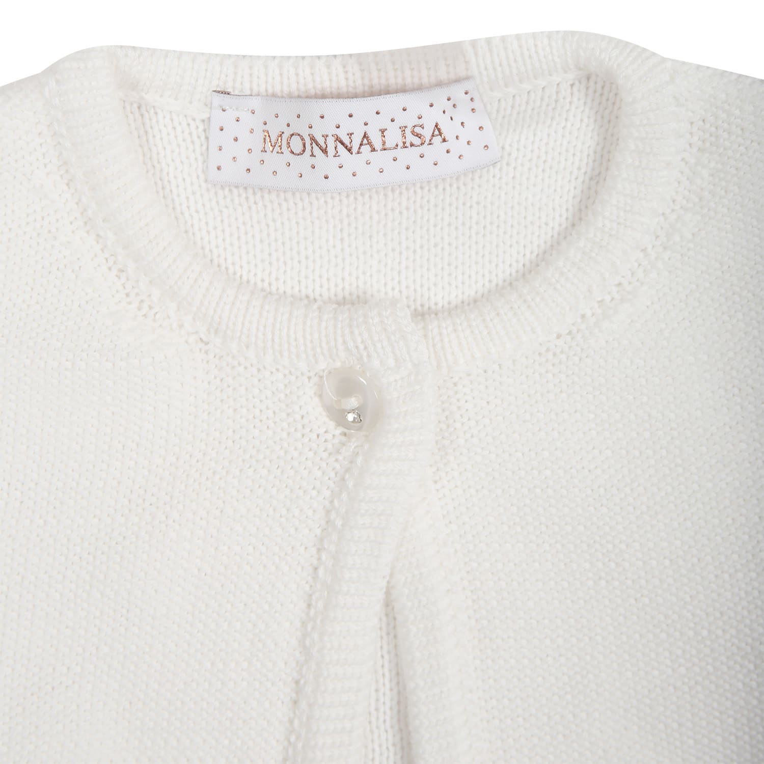 Shop Monnalisa White Cardigan For Baby Girl With Ruffles