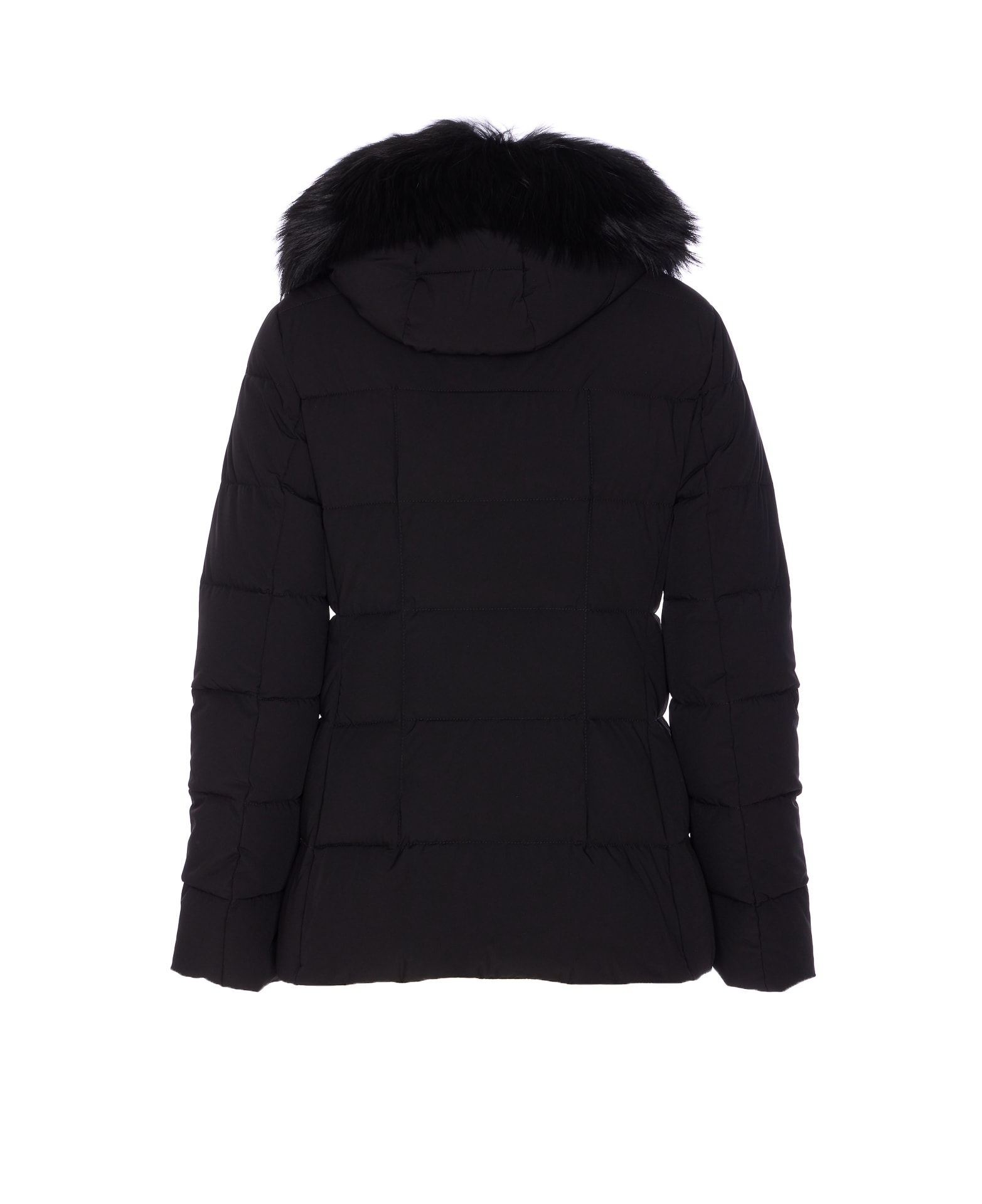 Moorer Hooded Jacket With Fur Trim And Quilted Pattern In Black