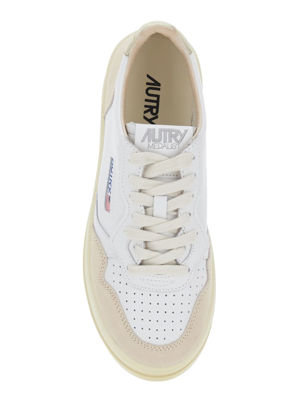 Autry Low Top Leather Sneakers With Metallic Panels In Gold