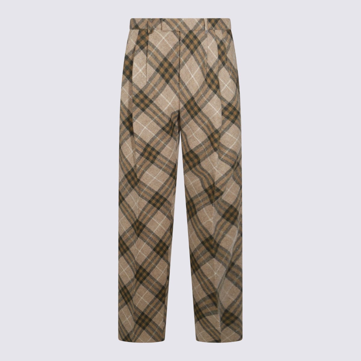 Shop Burberry Beige Wool Pants In Camp Ip Check