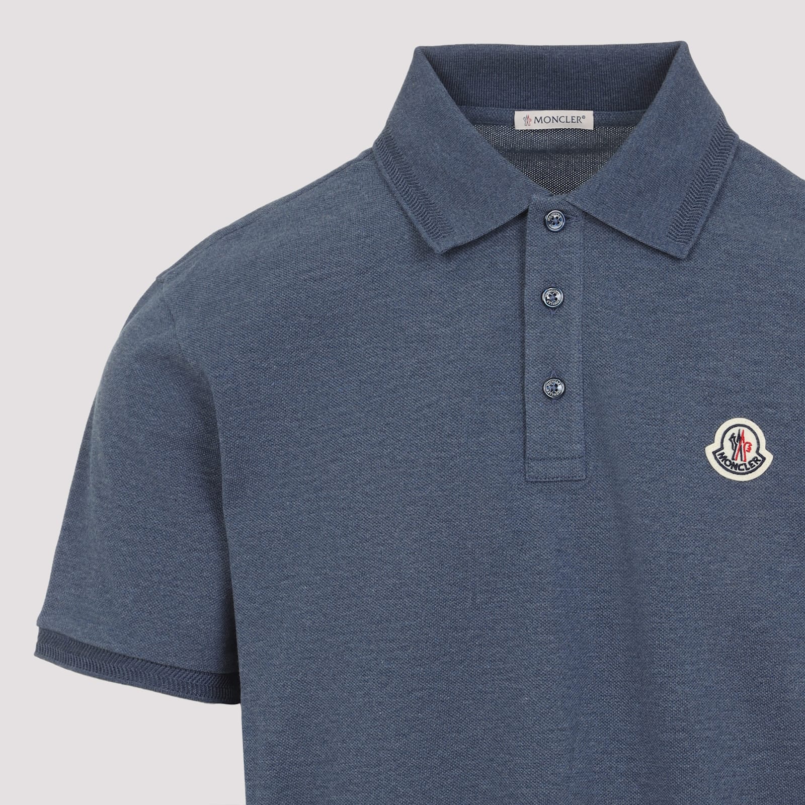 Moncler Blue Tricol-trimmed Pique Polo Shirt In Blue