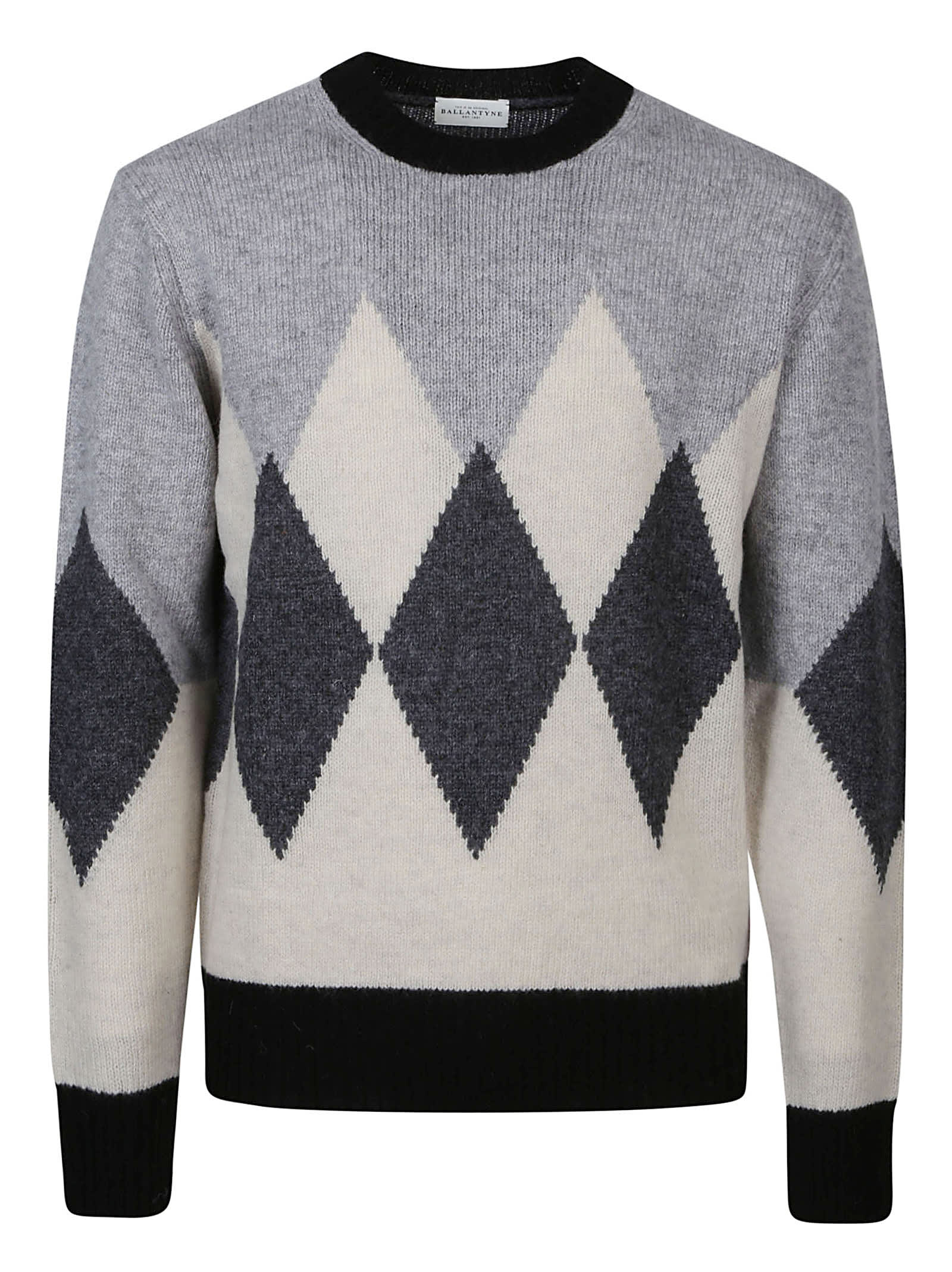 Shop Ballantyne Round Neck Pullover Sweater In Nero Bianco Verde