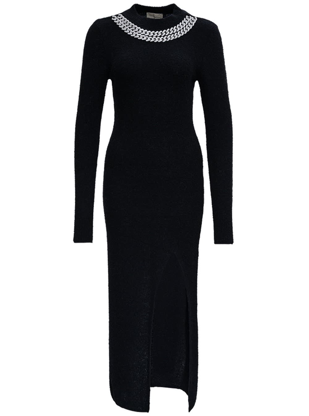 Giuseppe di Morabito Long Black Wool Blend Dress With Chain Detail