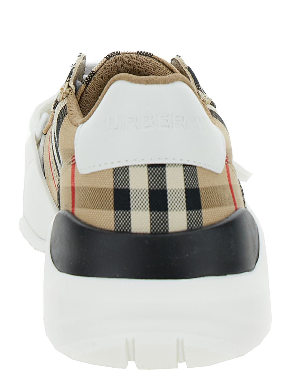 Shop Burberry Beige Low Top Sneakers With Check Motif In Canvas Woman