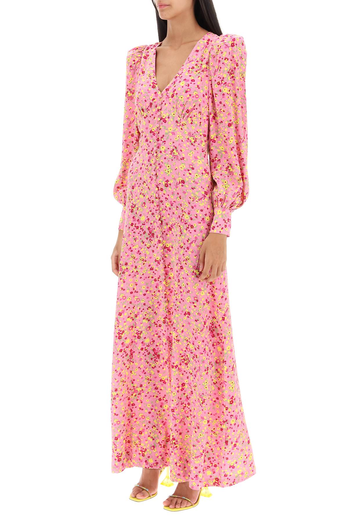 Shop Rotate Birger Christensen Maxi Shirt Dress With Bouffant Sleeves In Fuchsia Pink Comb (pink)