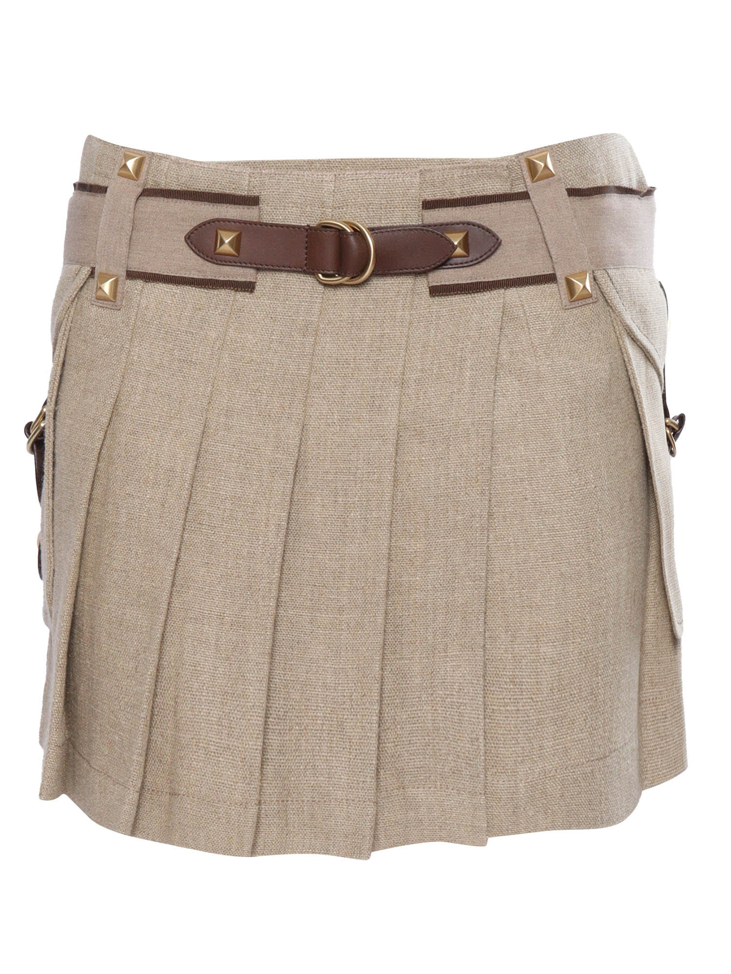Brown Pleated Linen Skirt