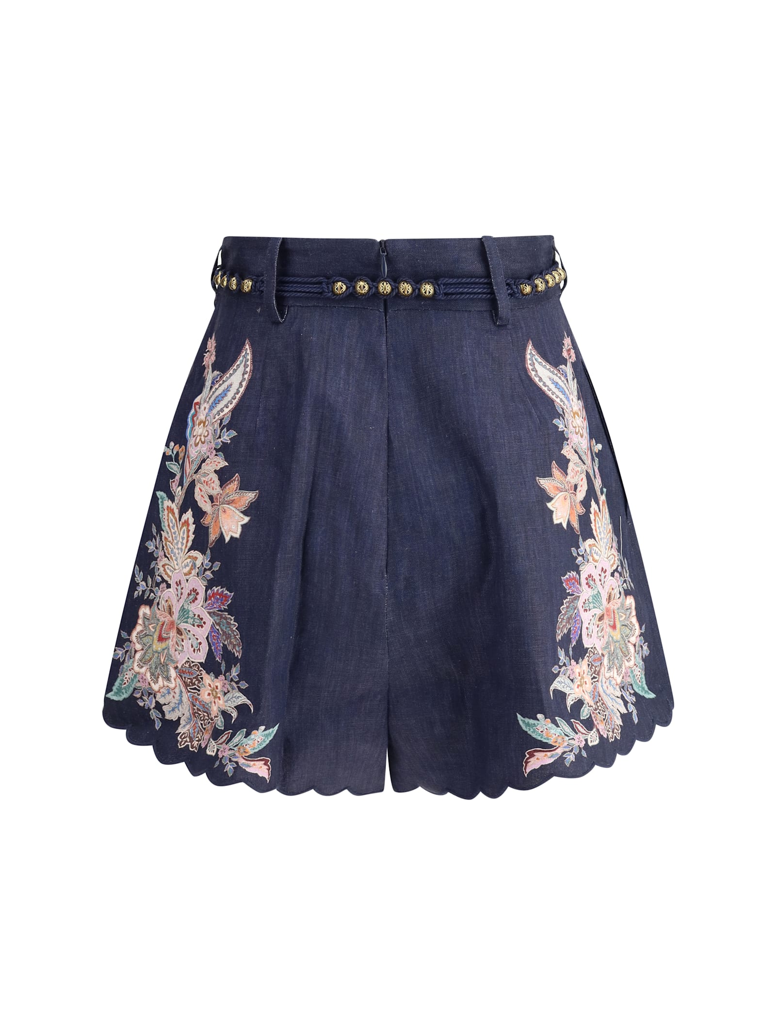 Zimmermann Womens Navy Multi Paisley Rhiannon Floral Linen Shorts Xs