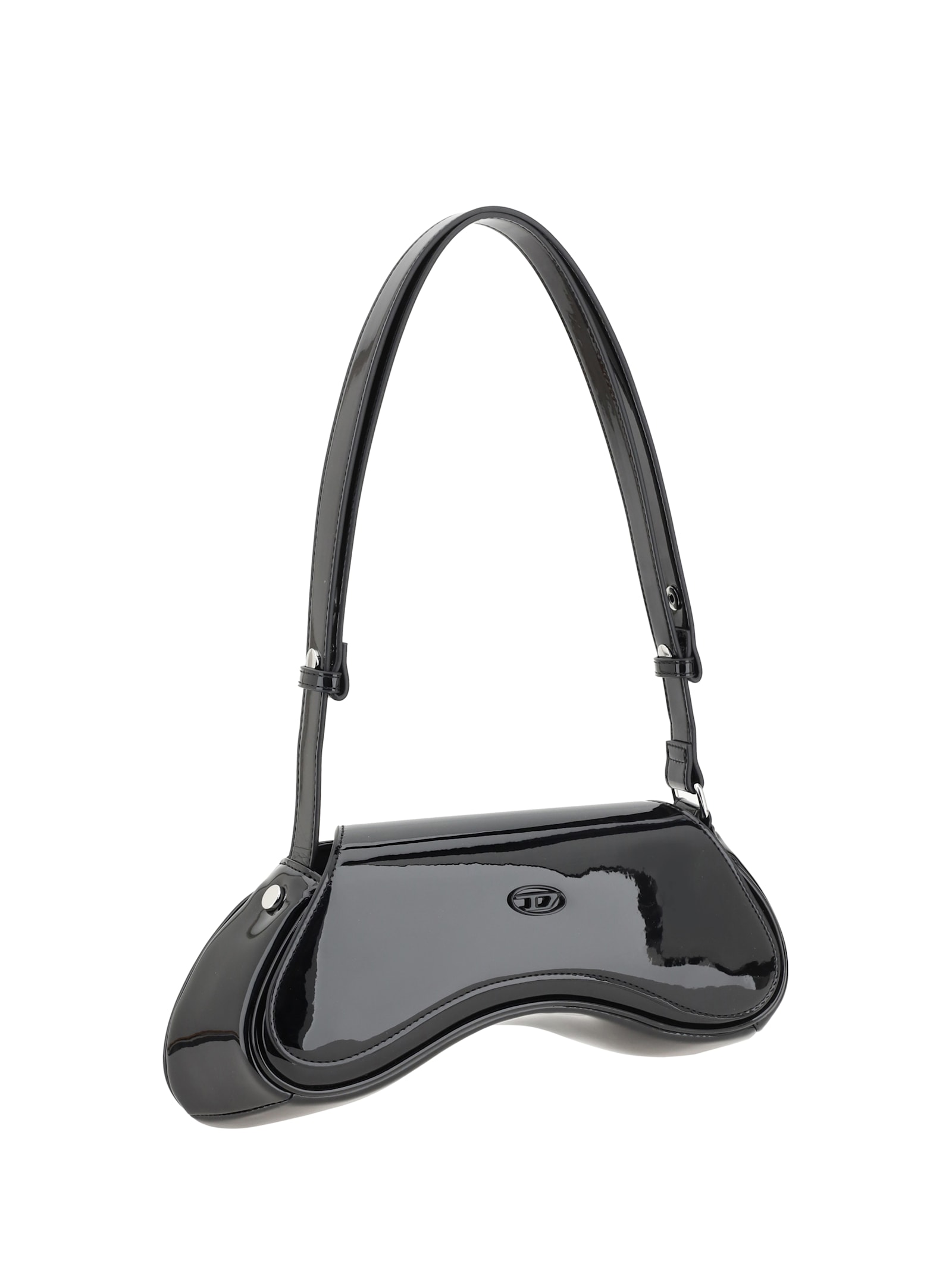 Diesel Curved Black Play Clutch With Glossy Finish And Magnetic Closure