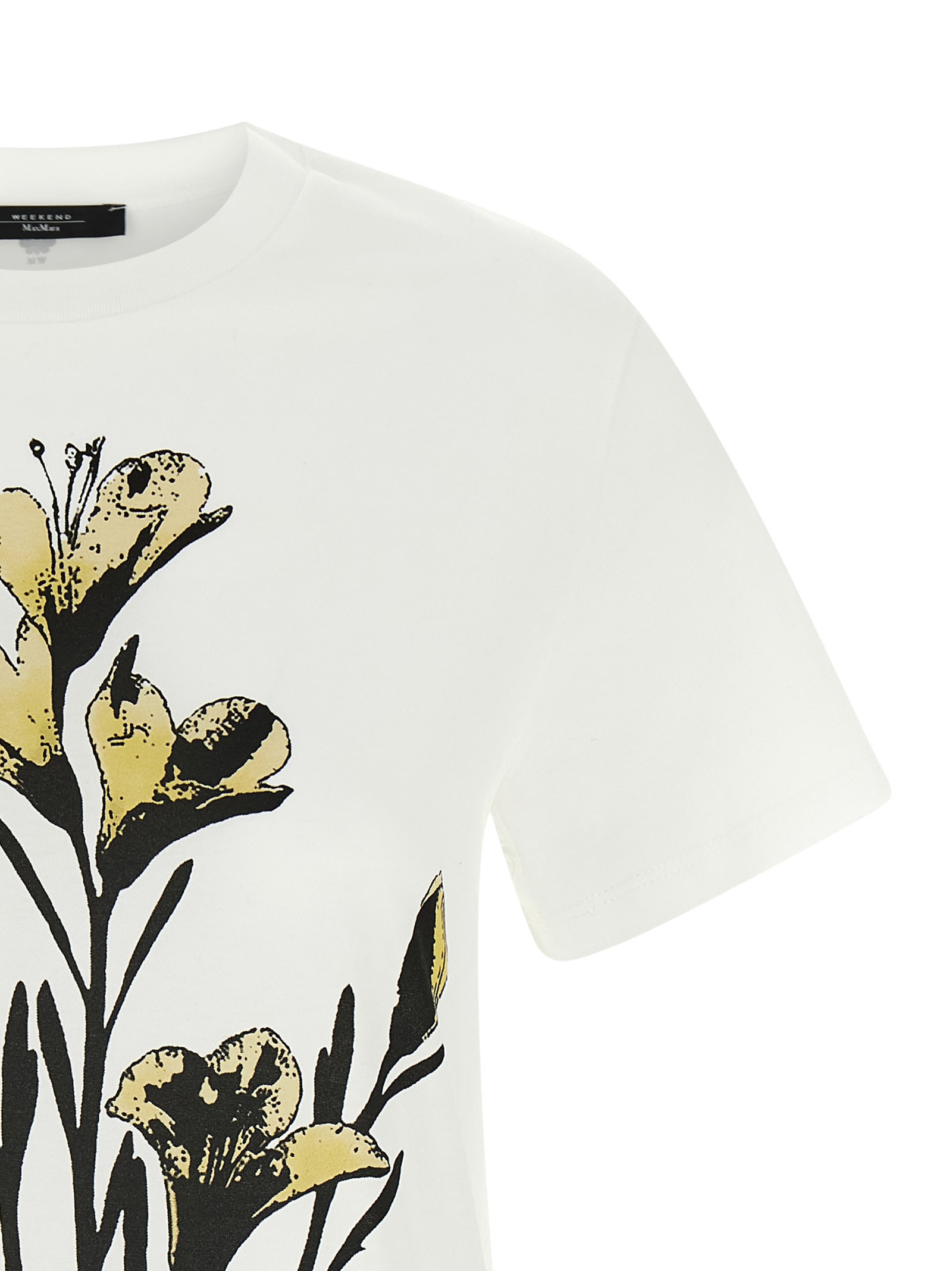 Weekend Max Mara Crew Neck Floral Print Short Sleeves Top In White
