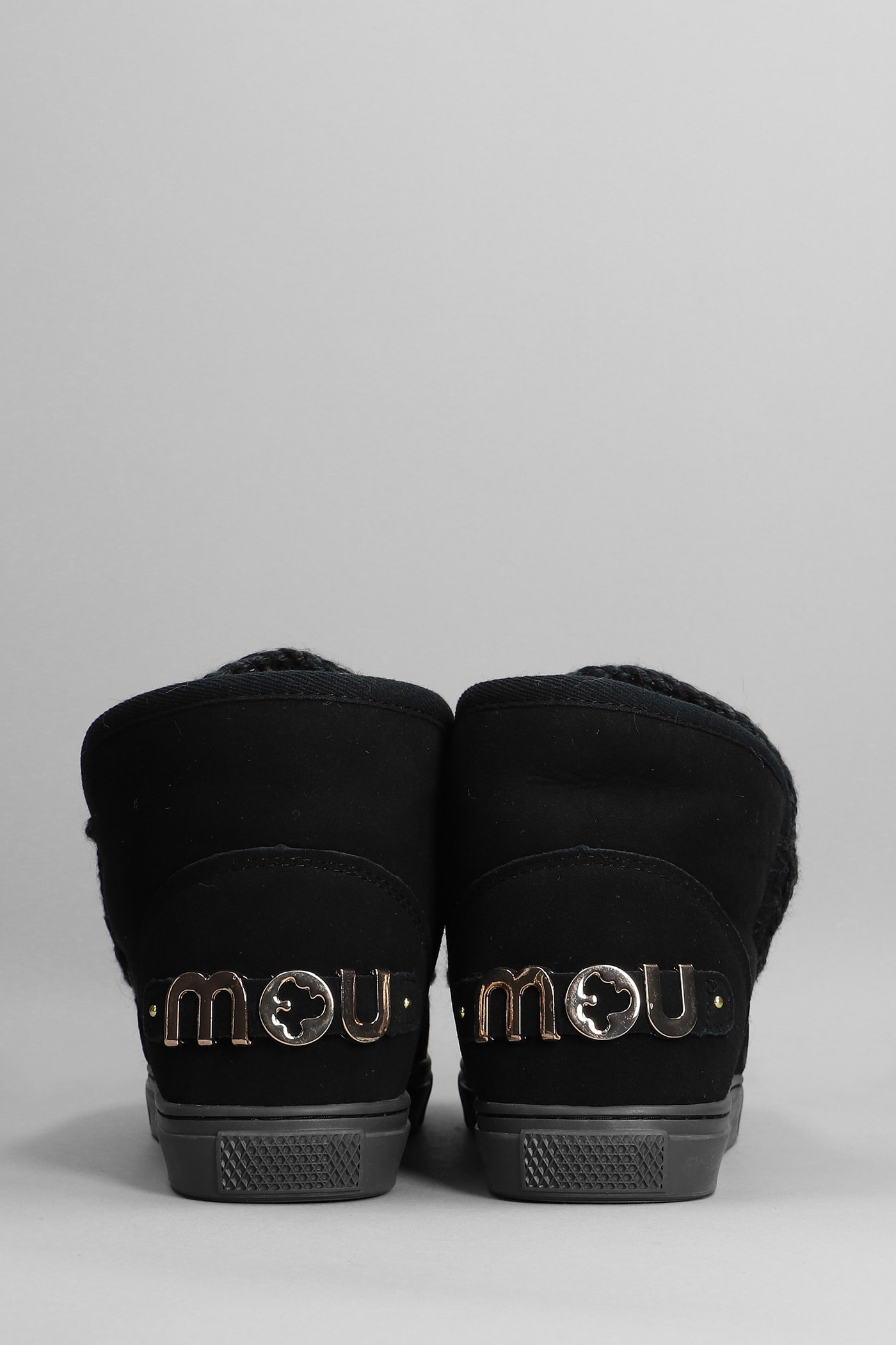 MOU ESKIMO SNEAKER LOW HEELS ANKLE BOOTS IN BLACK SUEDE 