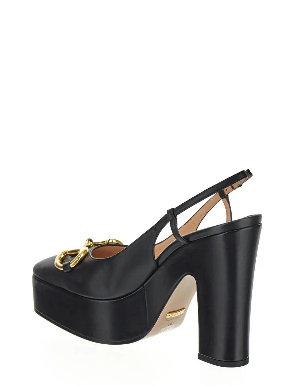 Gucci Baby 120 Leather Platform Slingback Pumps In Black