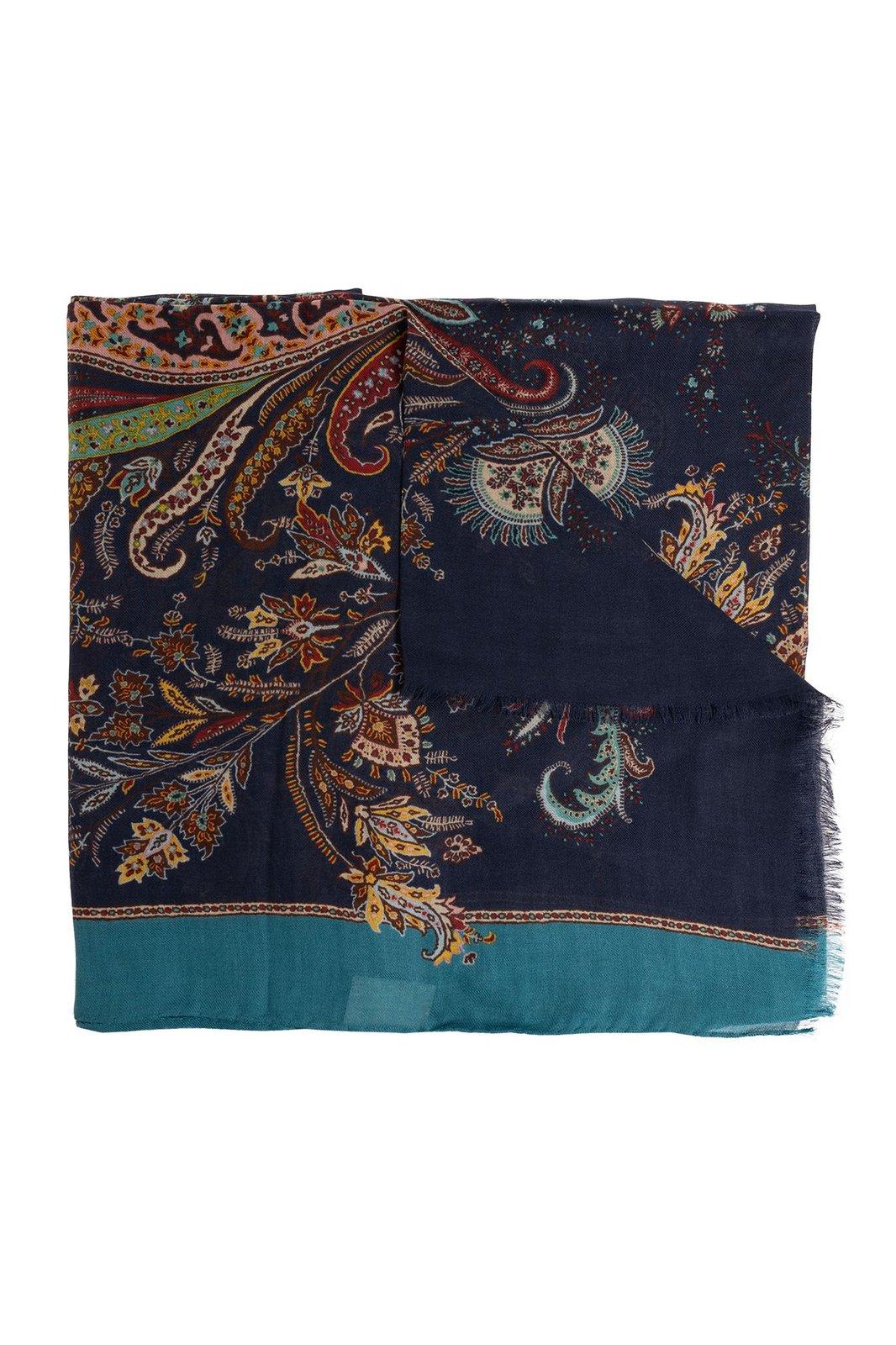Etro Paisley-printed Frayed-edge Scarf In Blue