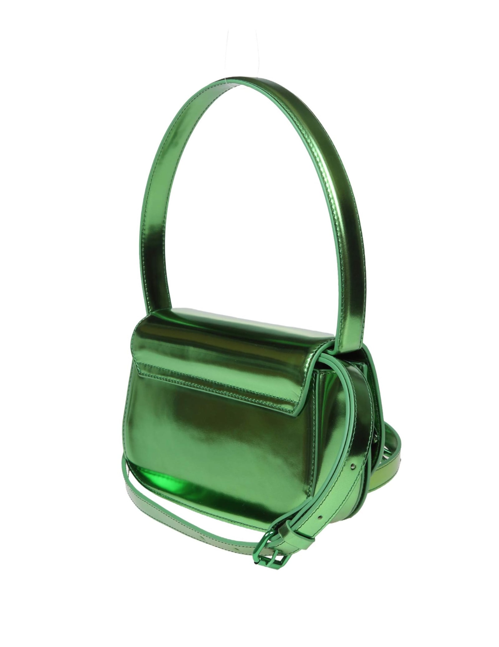 Shop Diesel 1dr Shoulder Bag In Green Color Mirror Leather