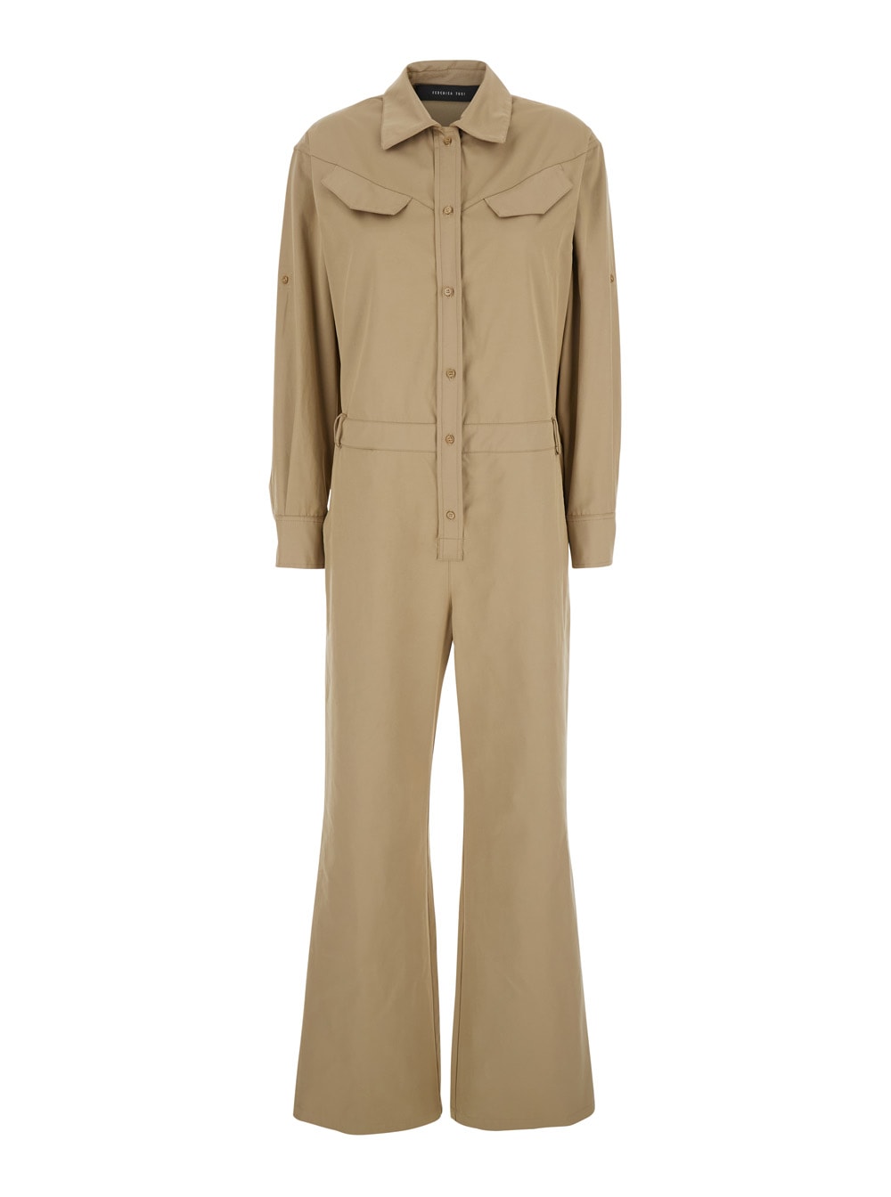 Beige Jumpsuit With Patch Pockets On The Chest And Belt Loops On The Waist In Fabric Woman