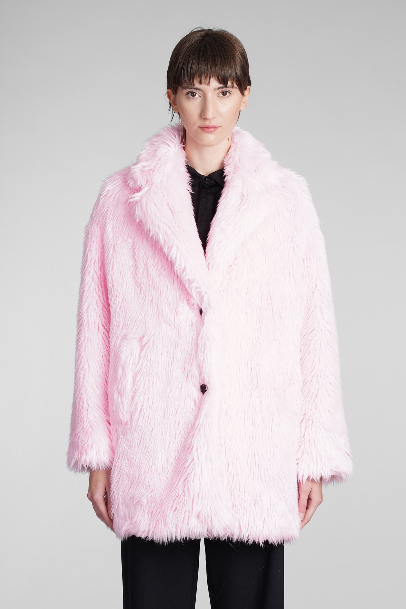 MSGM Coat In Rose-pink Eco-fur