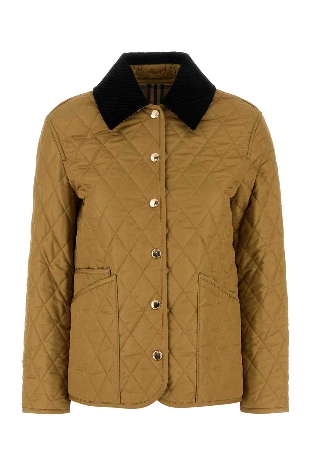 Shop Burberry Long Sleeved Quilted Jacket In Brown