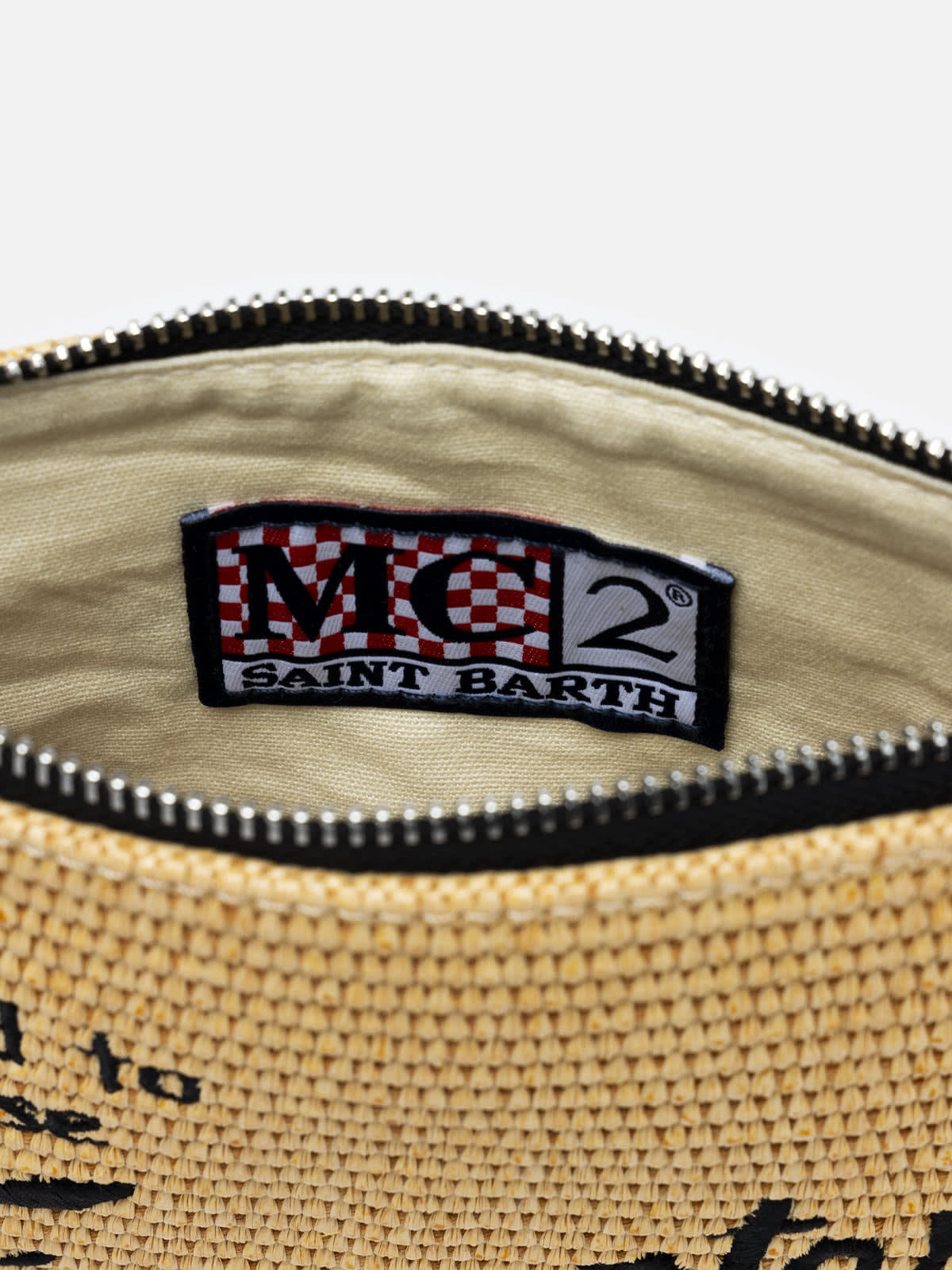 Mc2 Saint Barth Parisienne Straw Pochette With Formentera Embroidery In Beige