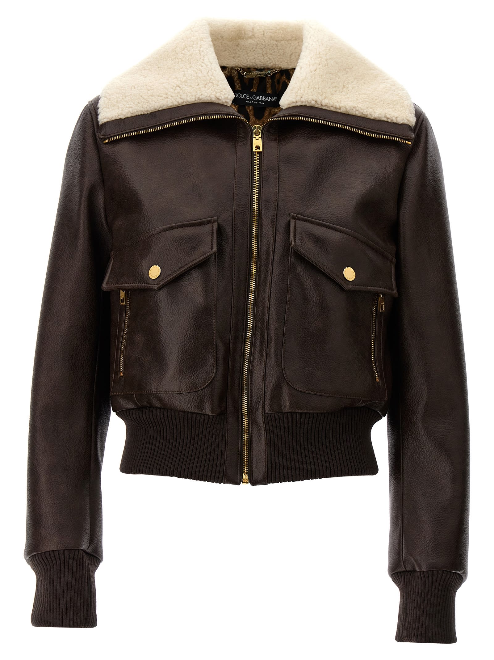 Dolce & Gabbana Short Sheepskin Jacket In Brown