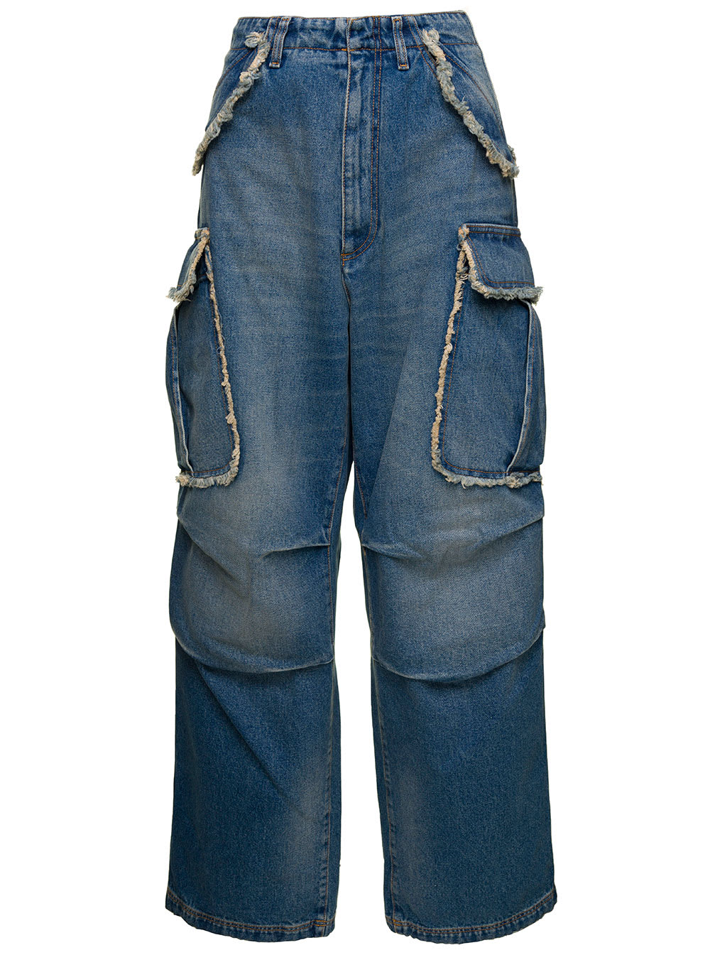 DARKPARK vivi Light Blue Oversized Cargo Jeans With Patch Pockets In Cotton Denim Woman