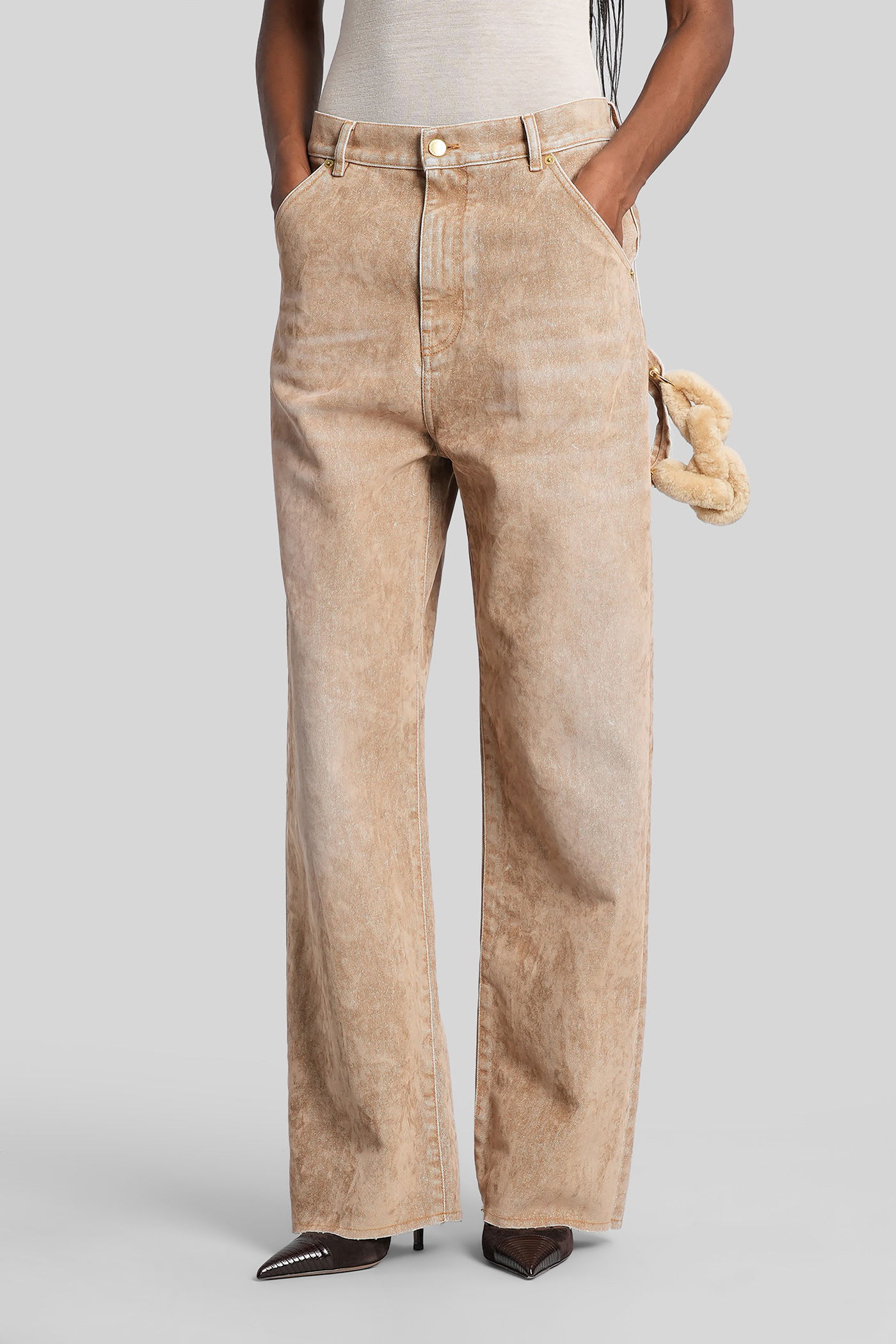 Darkpark Side-embellishment Bleached Wide-leg Jeans In Brown