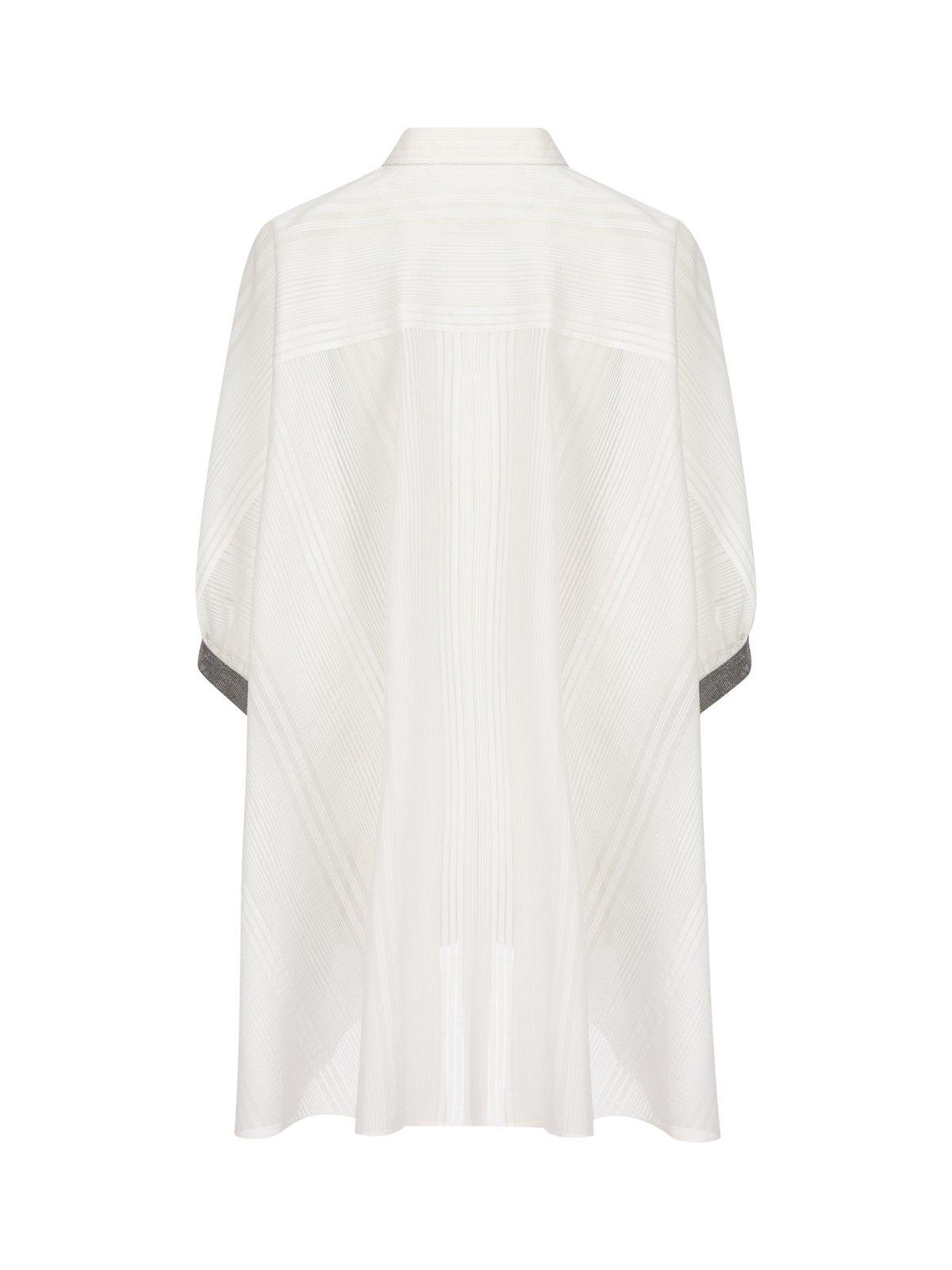 Shop Brunello Cucinelli Semi-sheer Straight Hem Shirt  In White