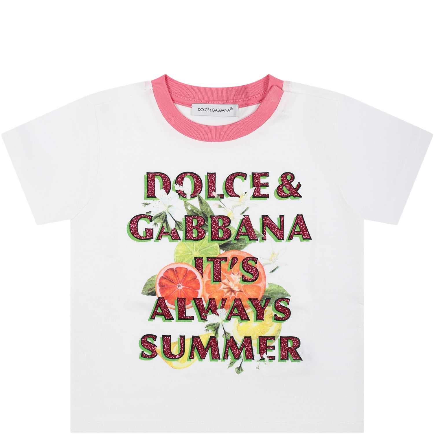Shop Dolce & Gabbana White T-shirt For Baby Girl With Multicolor Print