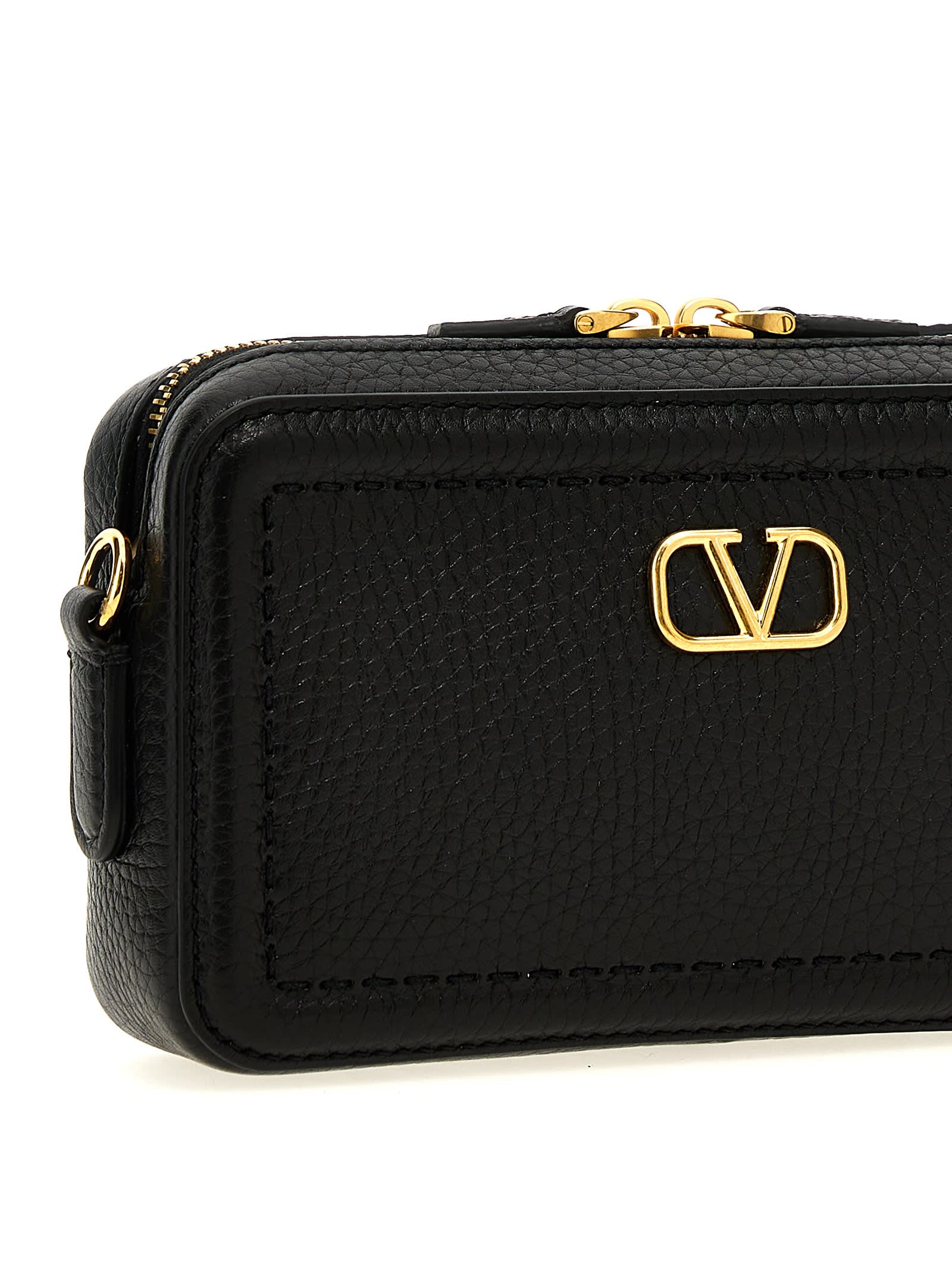 Valentino Vlogo Alltime Mini Leather Camera Bag In Black