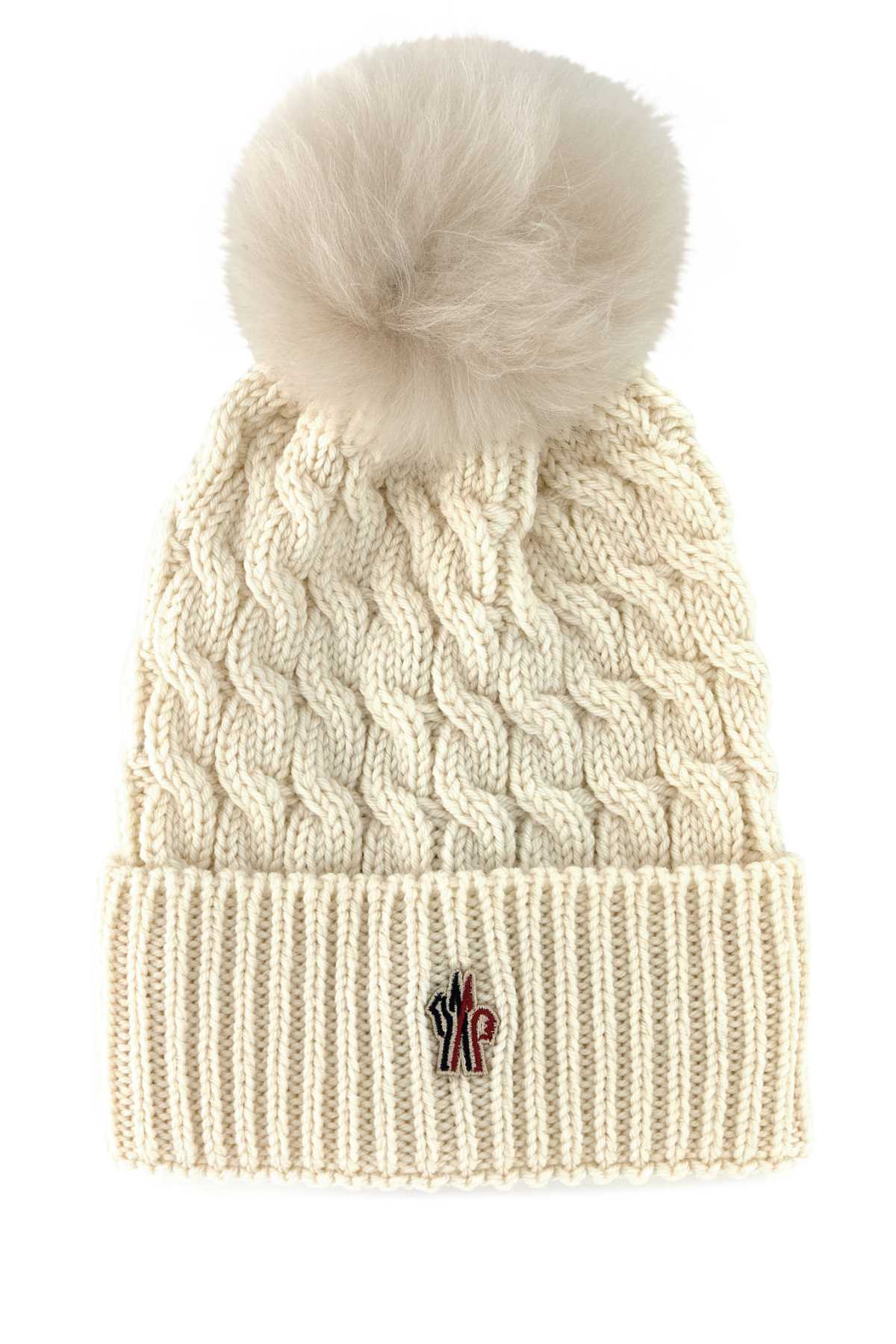 Moncler Grenoble Ivory Wool Beanie Hat
