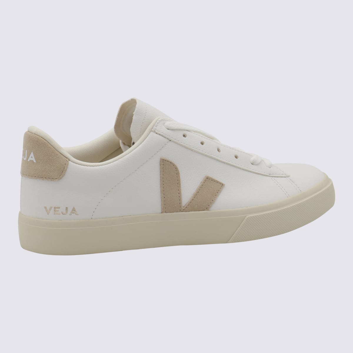 Shop Veja White And Beige Leather Campo Sneakers In Extra-white_almond