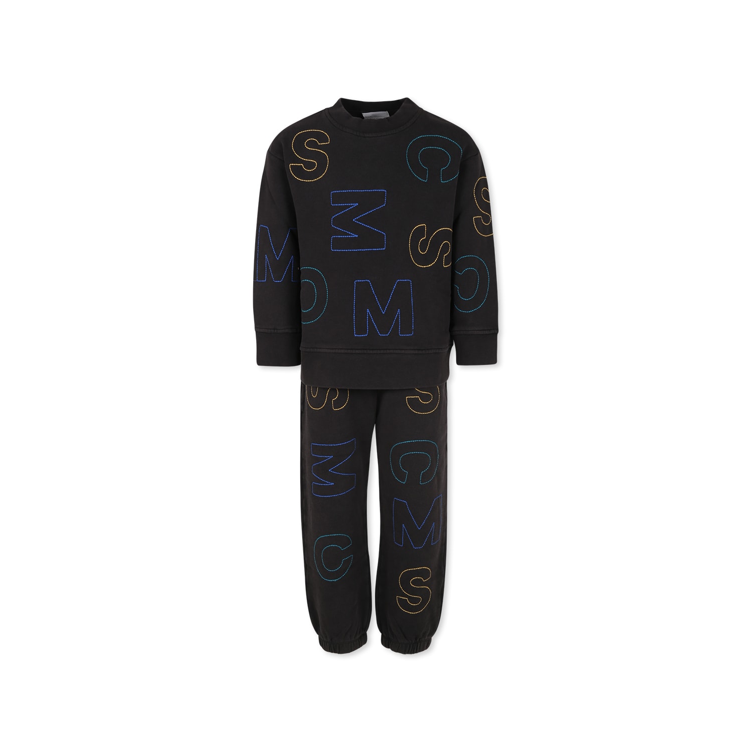 Stella Mccartney Black Suit For Boy With Logo In Black