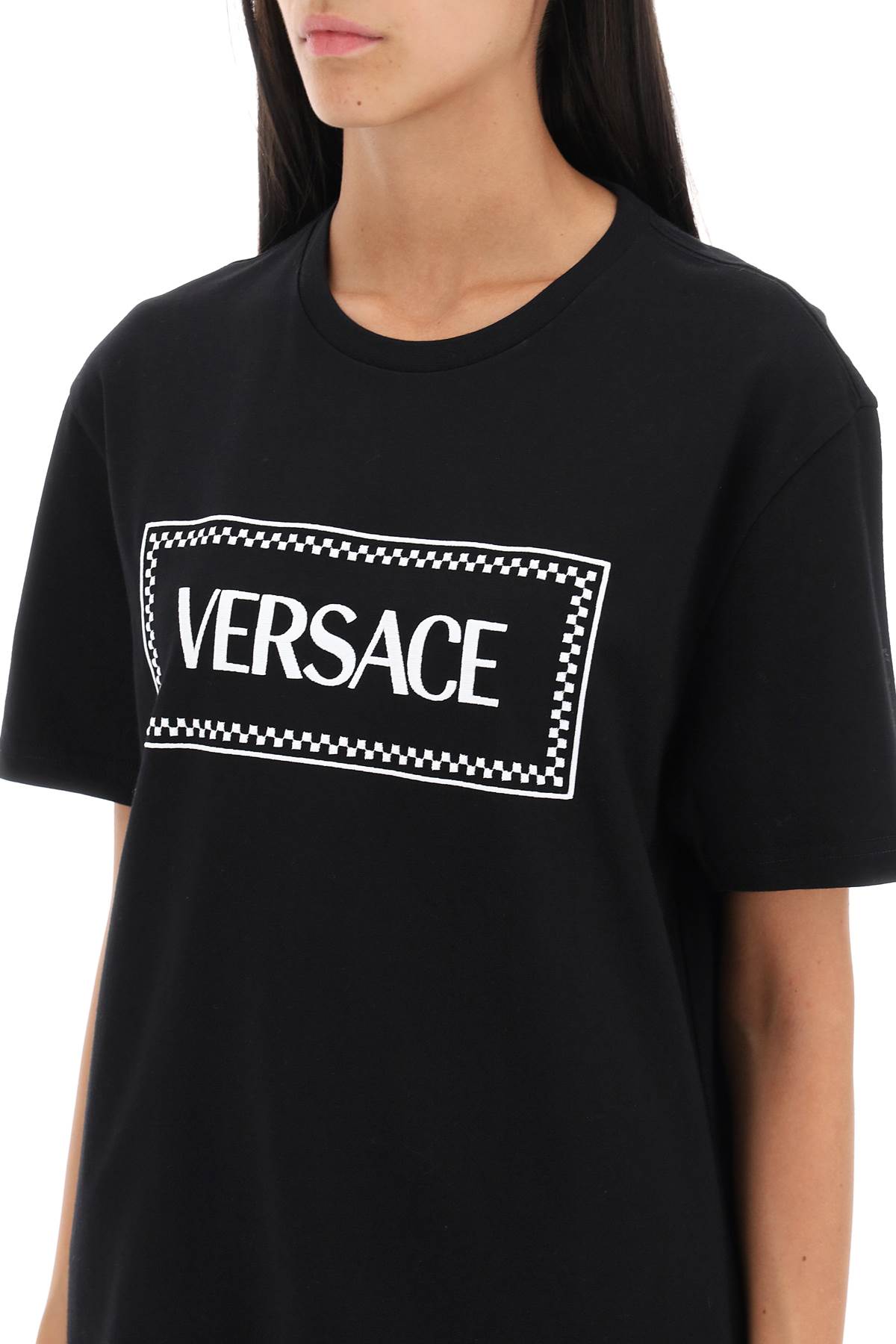 Shop Versace 90s Vintage Logo T-shirt In Black White (black)