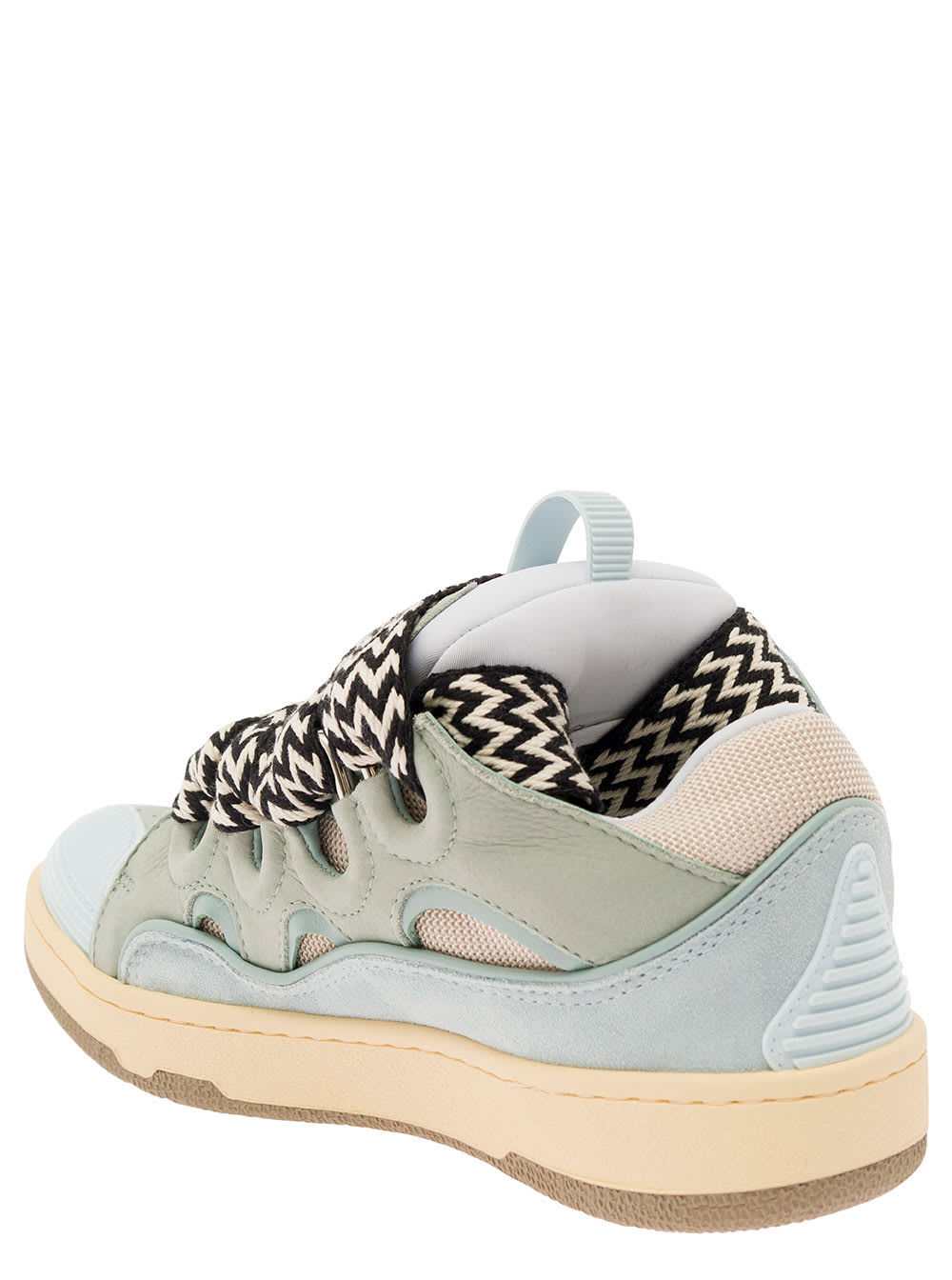 Shop Lanvin Curb Multicolor Low-top Sneaker With Oversized Laces In Leather Woman In Light Blue