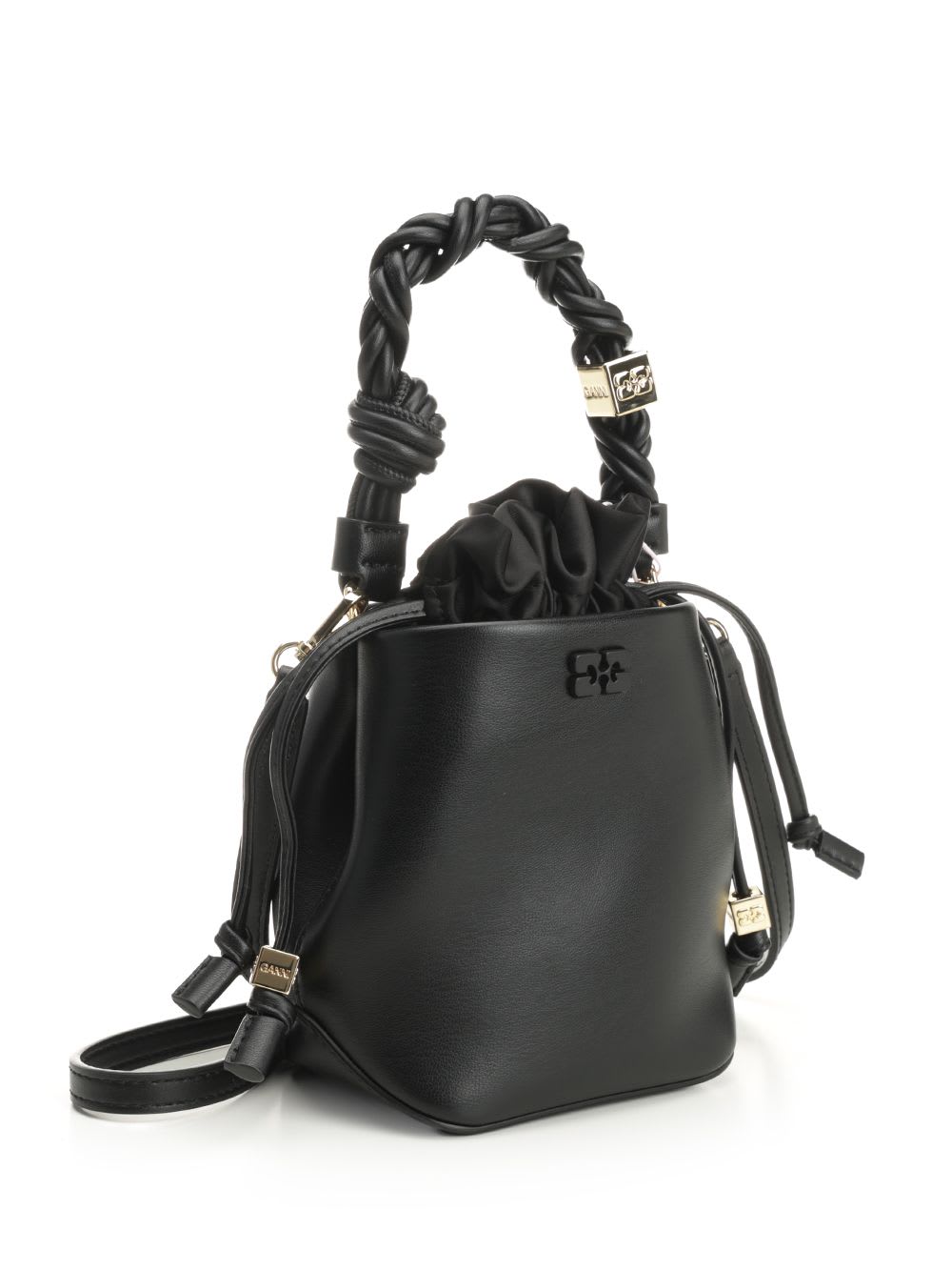 Ganni Mini Bou Leather Bucket Bag In Black