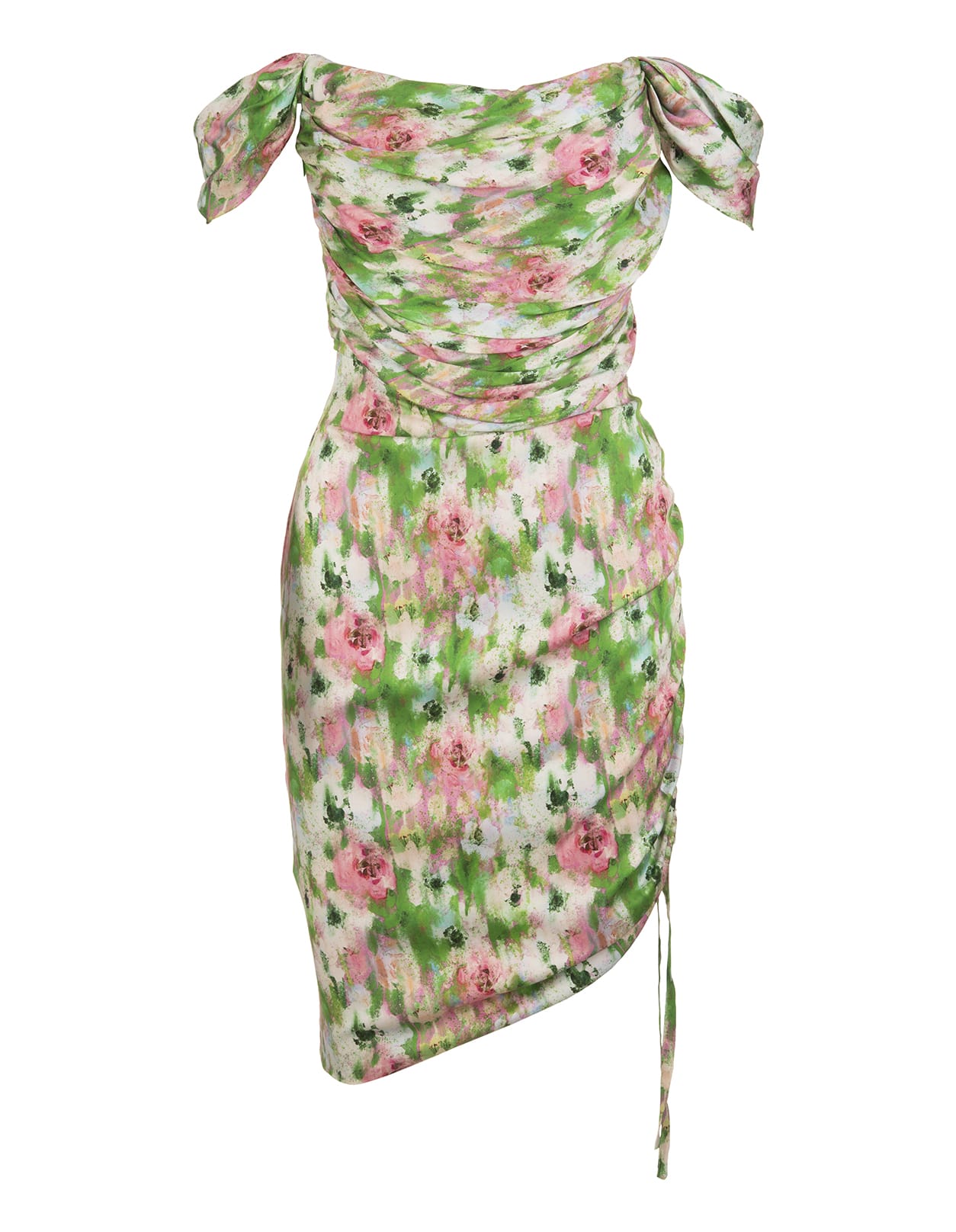 Giuseppe di Morabito Short Sheath Dress With Draping And All-over Green And Pink Floral Print