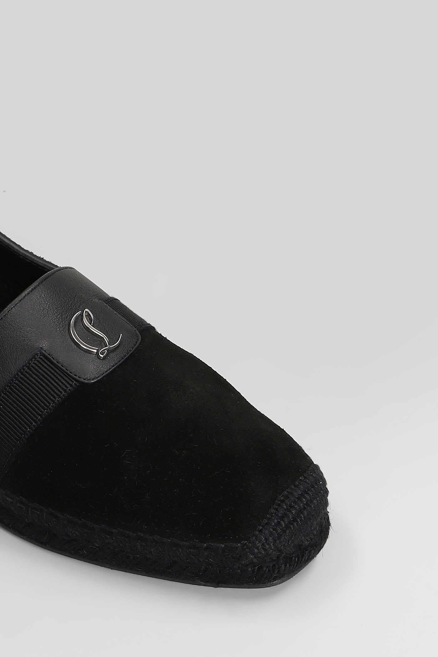 Christian Louboutin Mens Black Alfarica Leather Flat Espadrilles In Black