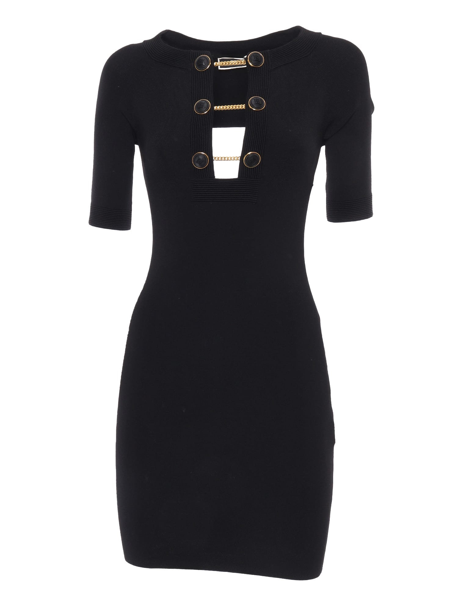 Elisabetta Franchi Shiny Viscose Minidress With Twin Buttons In Black