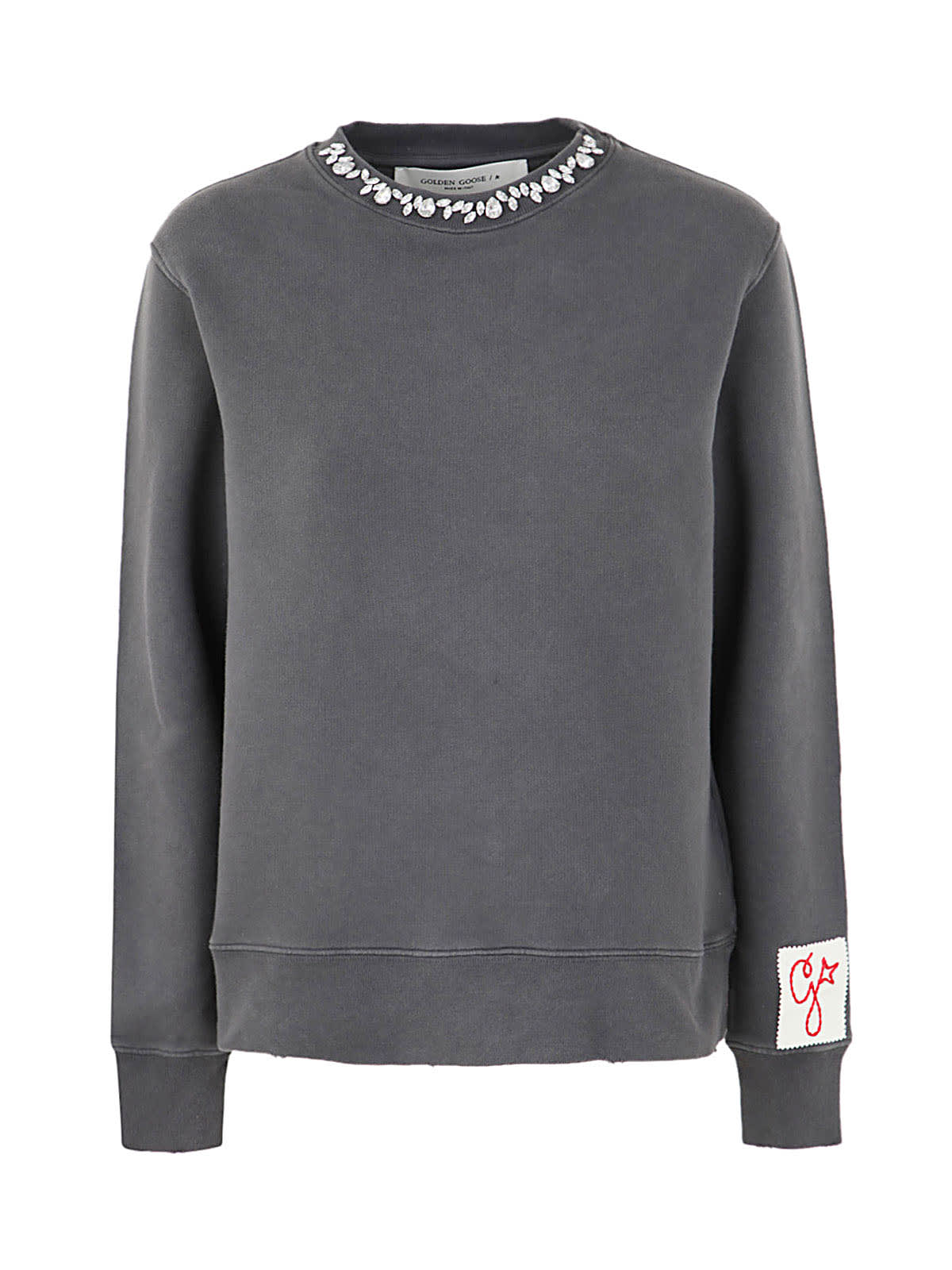 Golden Goose Athena Crystal Embellished Distressed Cotton Sweatshirt In Anthracite